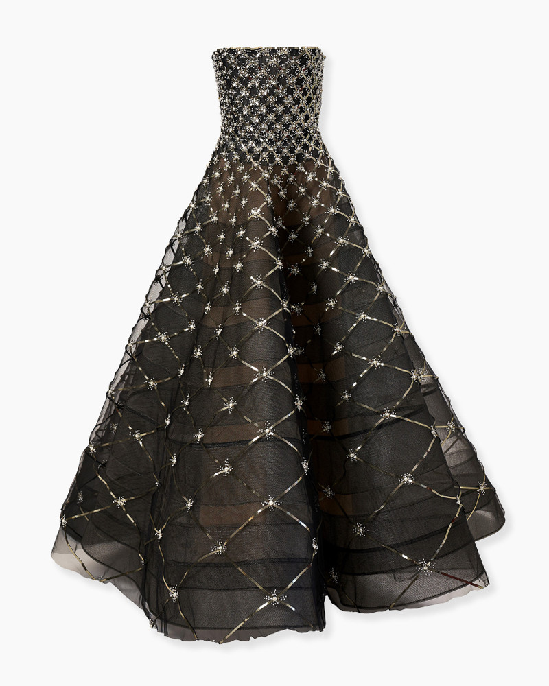Pearl-Embroidered Strapless Gown 1