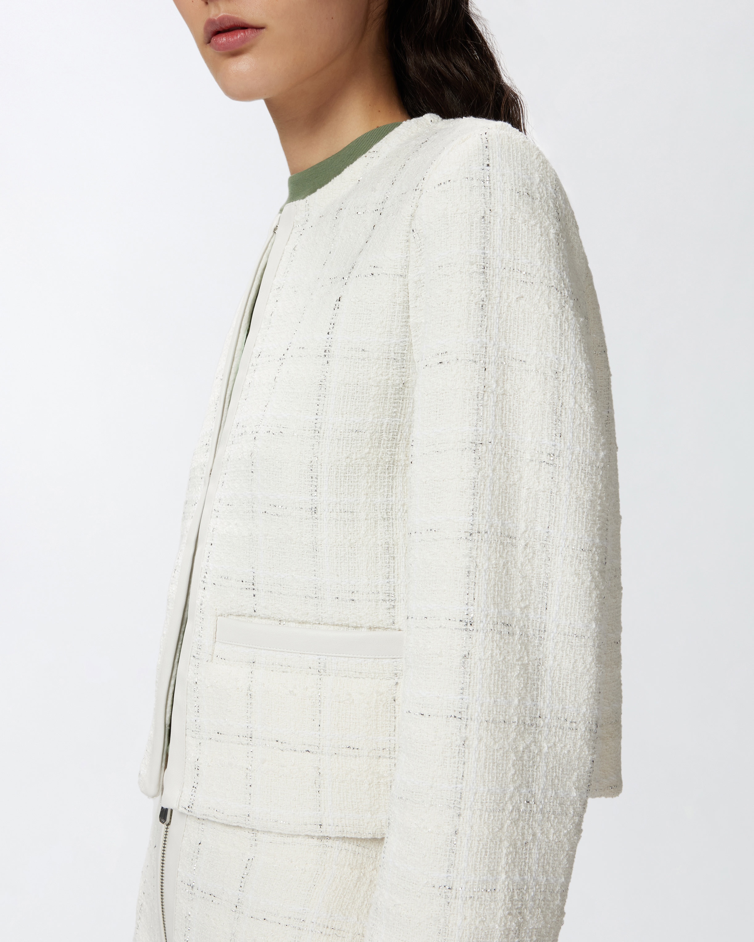 SMALL OPEN JACKET IN TWEED AND FAUX LEATHER - 5