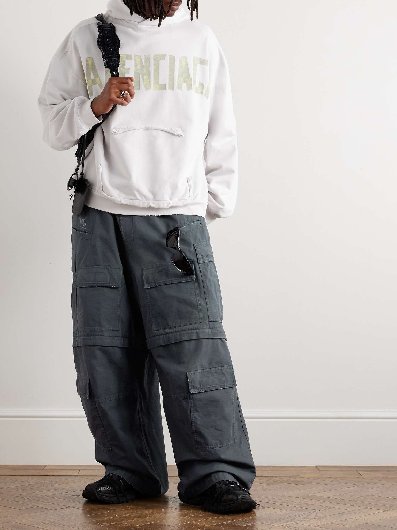 BALENCIAGA Wide-Leg Distressed Cotton-Ripstop Drawstring