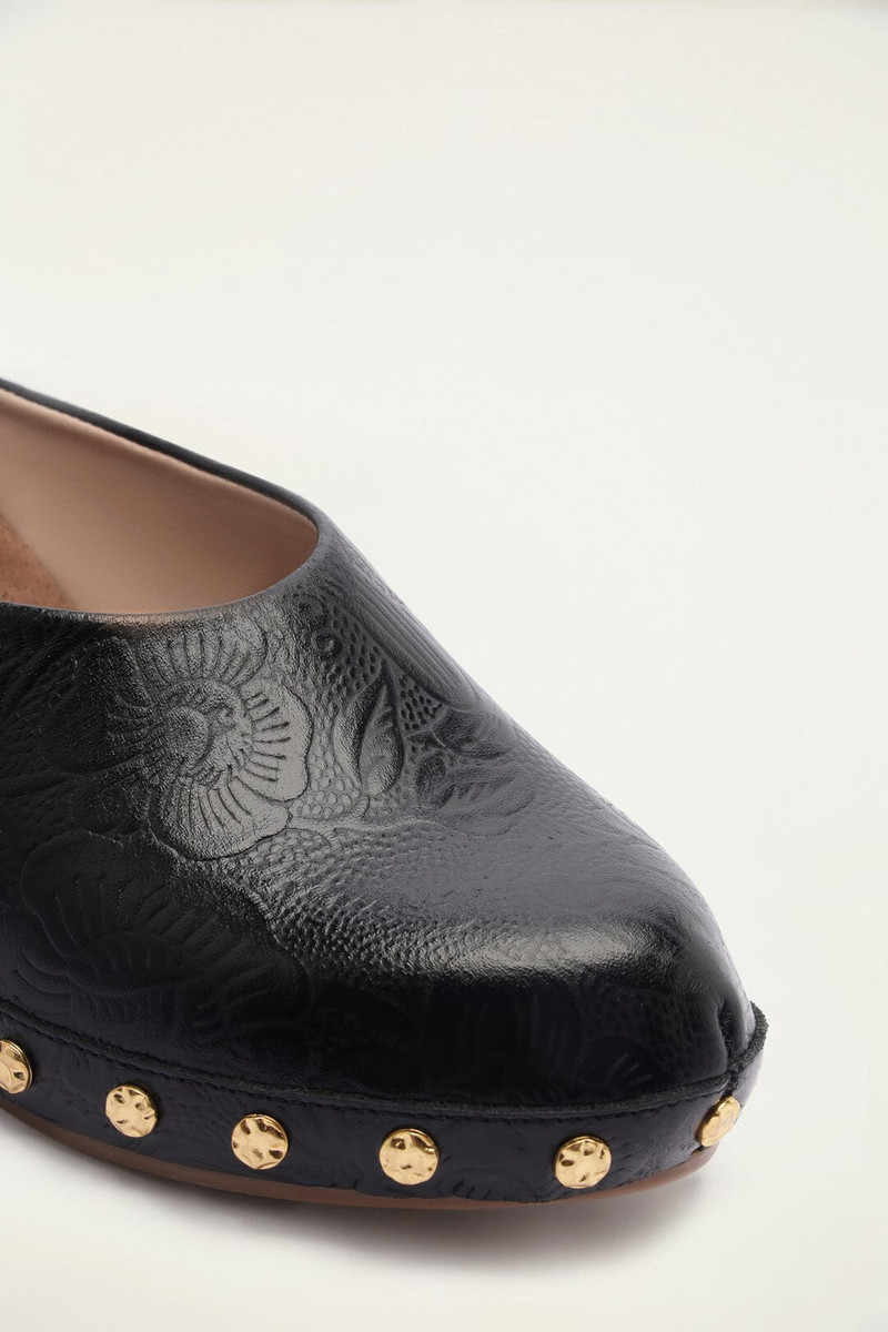 Black Embossed Wedge Clog 5