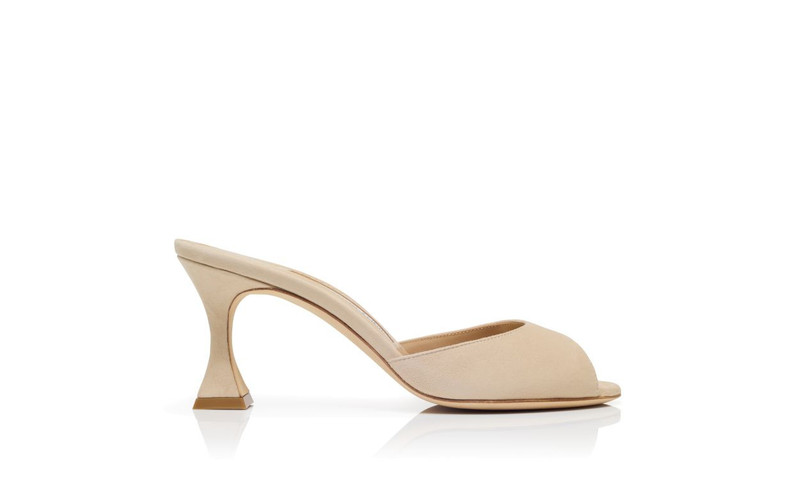Light Beige Suede Open Toe Mules 1