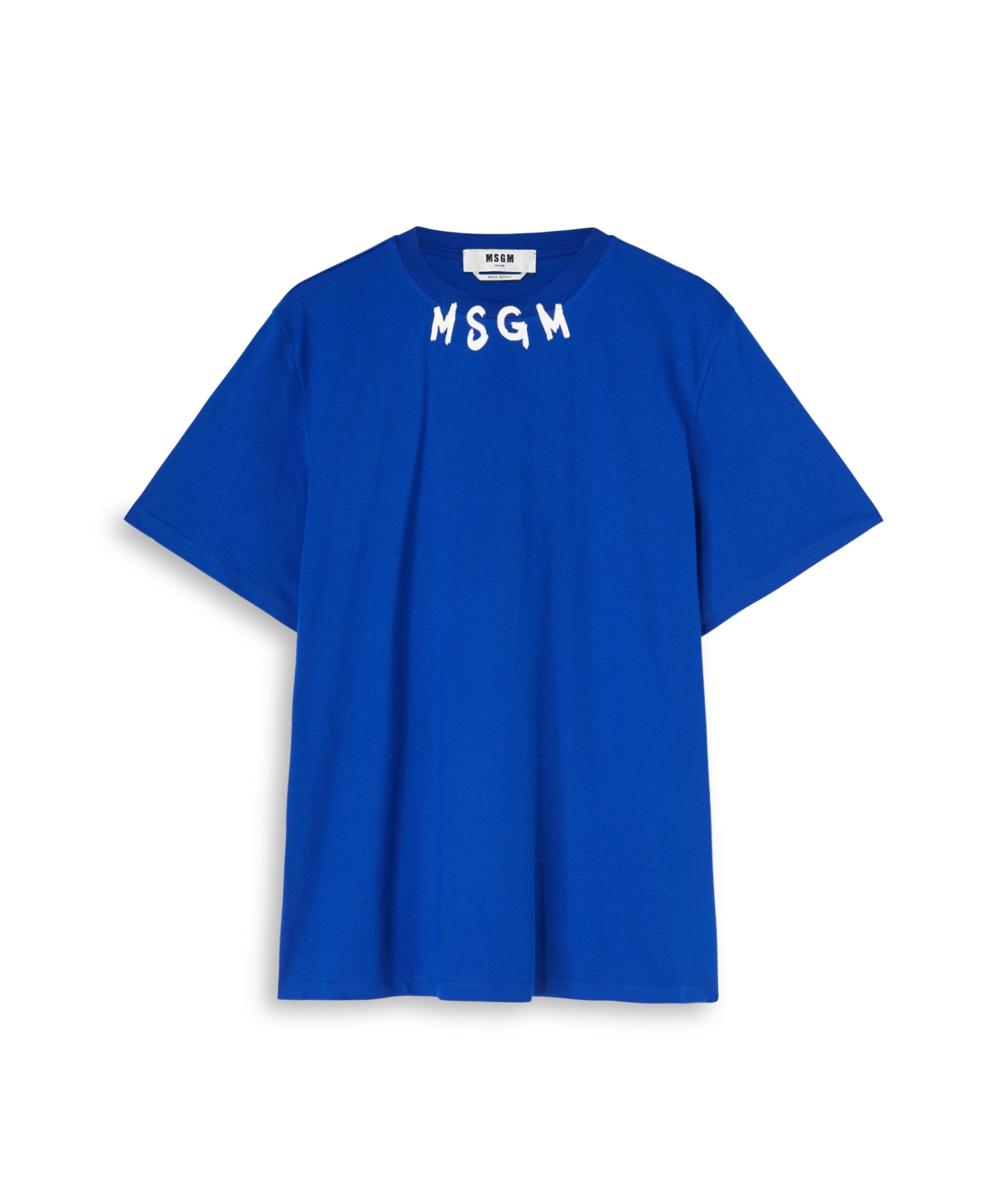 Cotton crewneck t-shirt wth  MSGM brushstroke logo positioned at the neck - 1