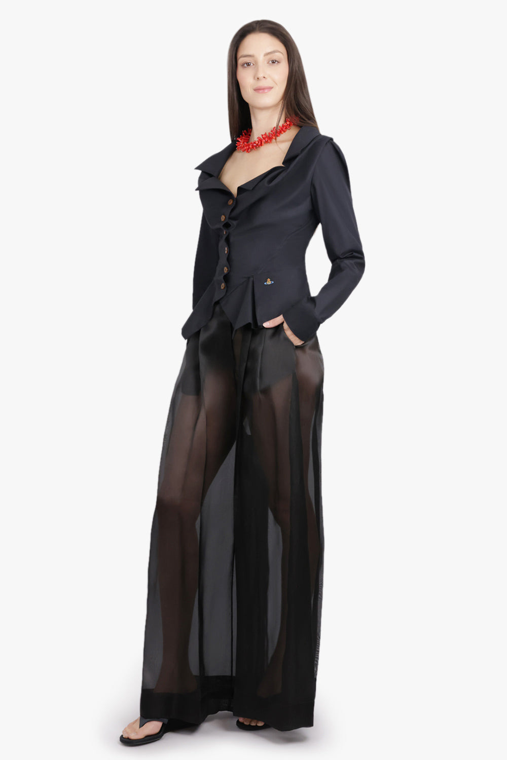 SHEER WIDE LEG EXTRA LONG PANT | BLACK - 2
