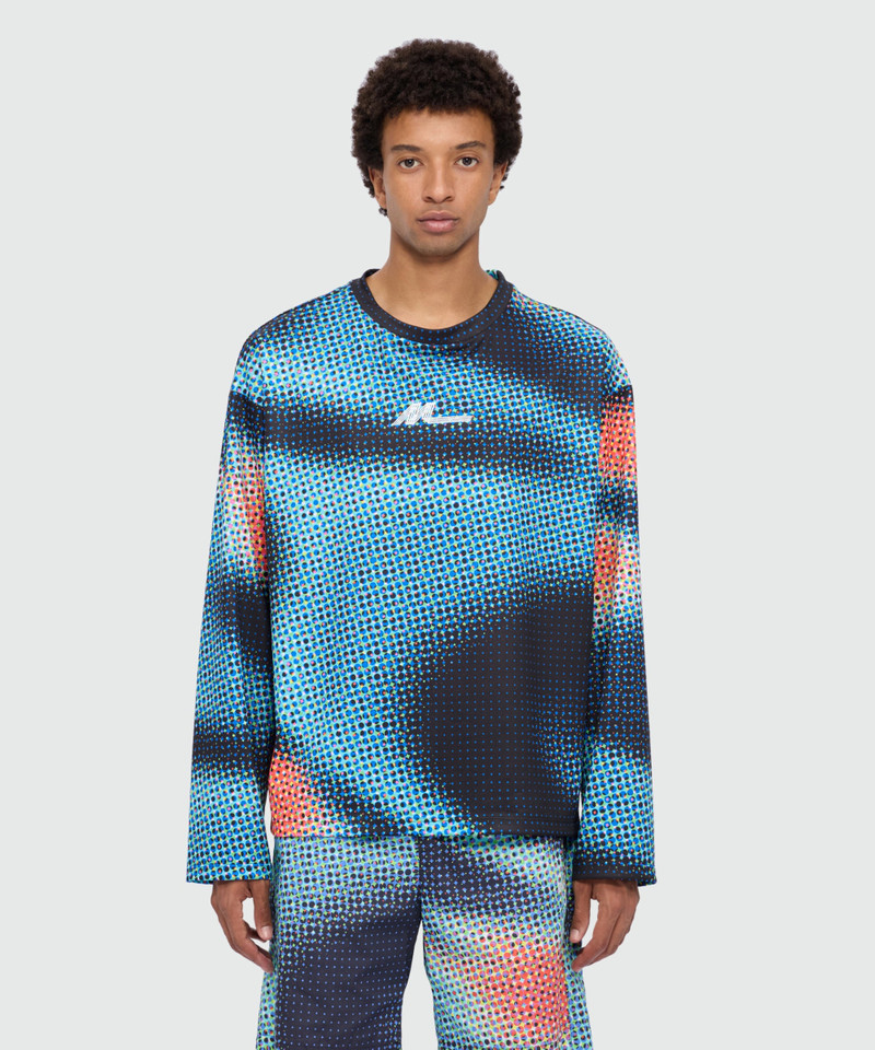 MSGM Multicolor long-sleeve technical pique T-shirt with raised logo on front and back outlook