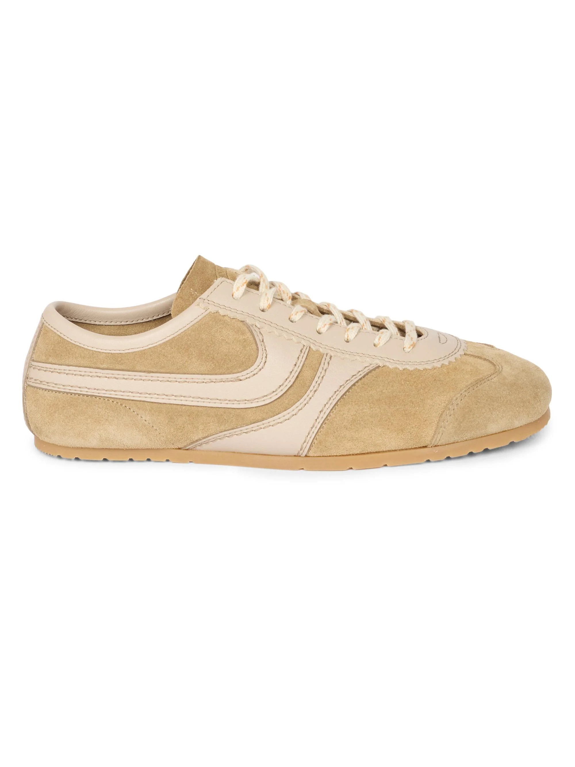Women's Suede & Leather Low-Top Sneakers - Beige - 1