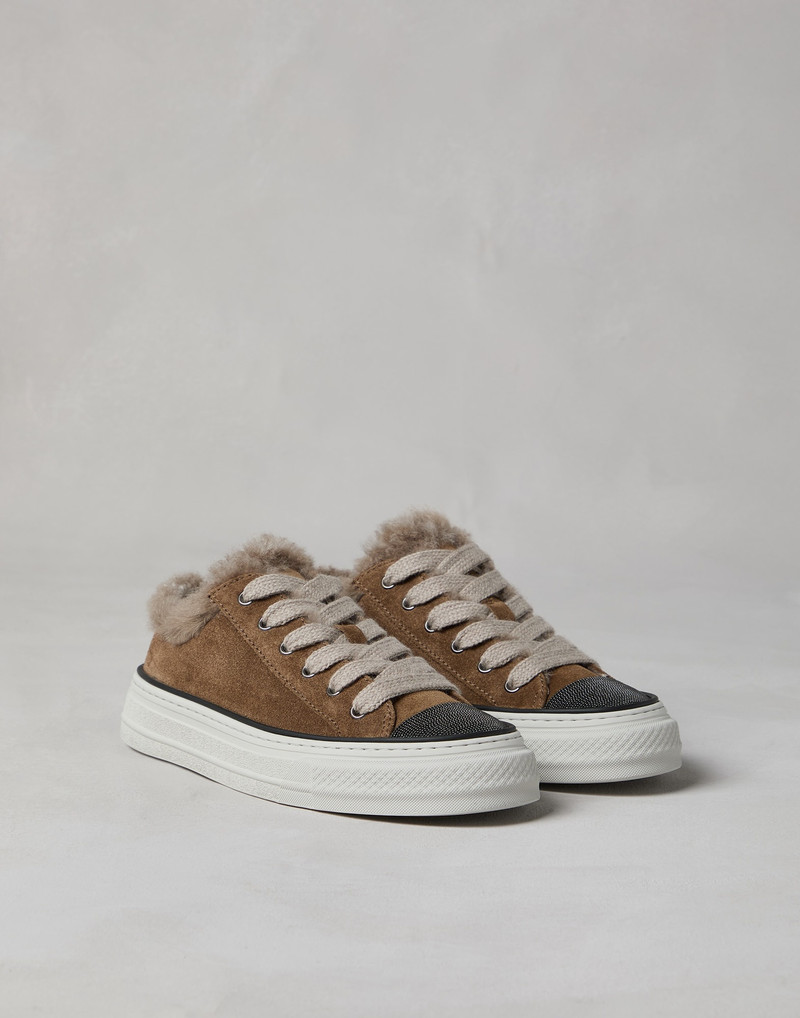 Suede sneakers with shearling lining and precious toe 1