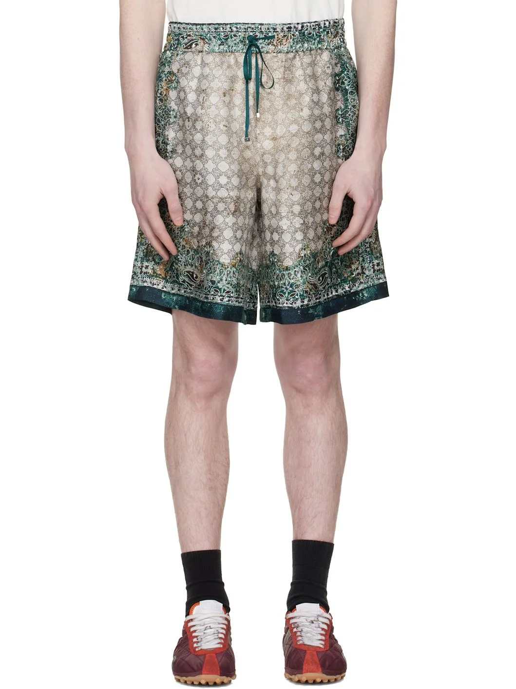 Beige & Green Bandana Shorts - 1