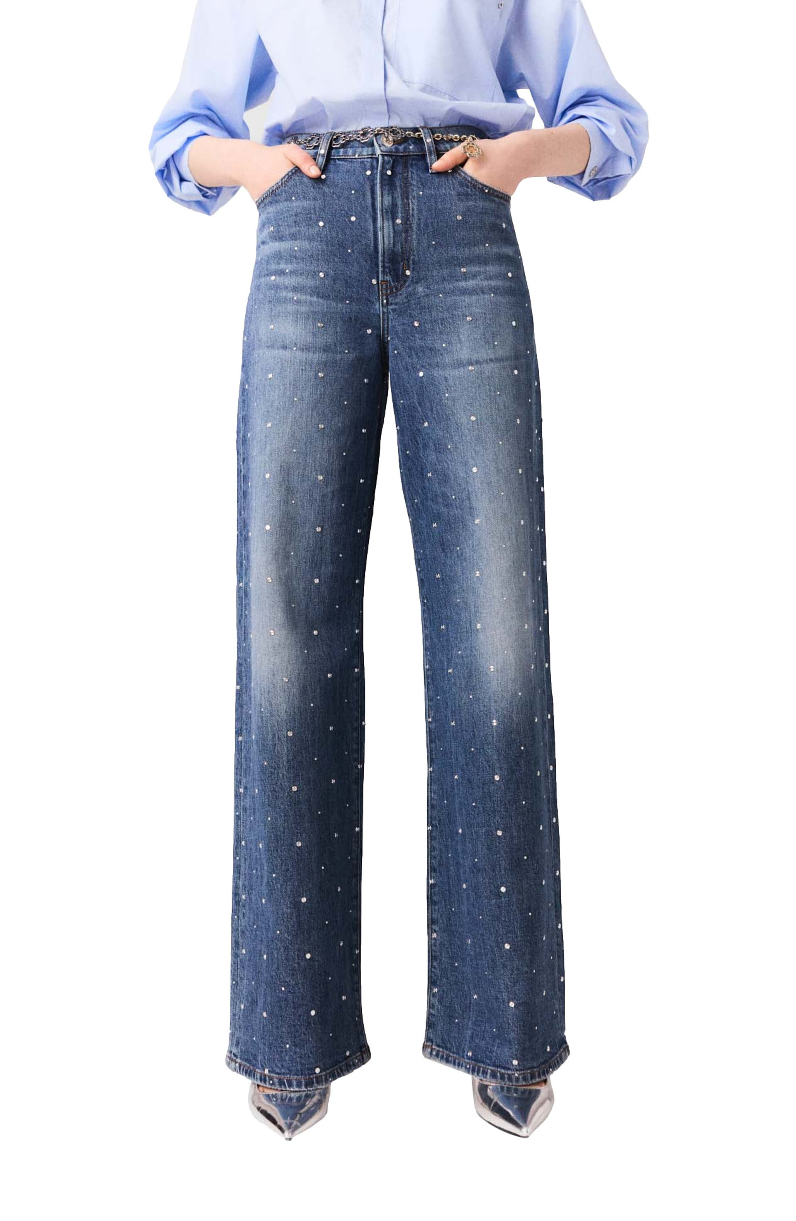 maje Wide-leg denim jeans with studs in Blue at Nordstrom - 5