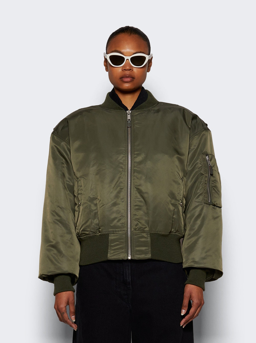Cropped Broad Bomber Jacket Khaki - 2