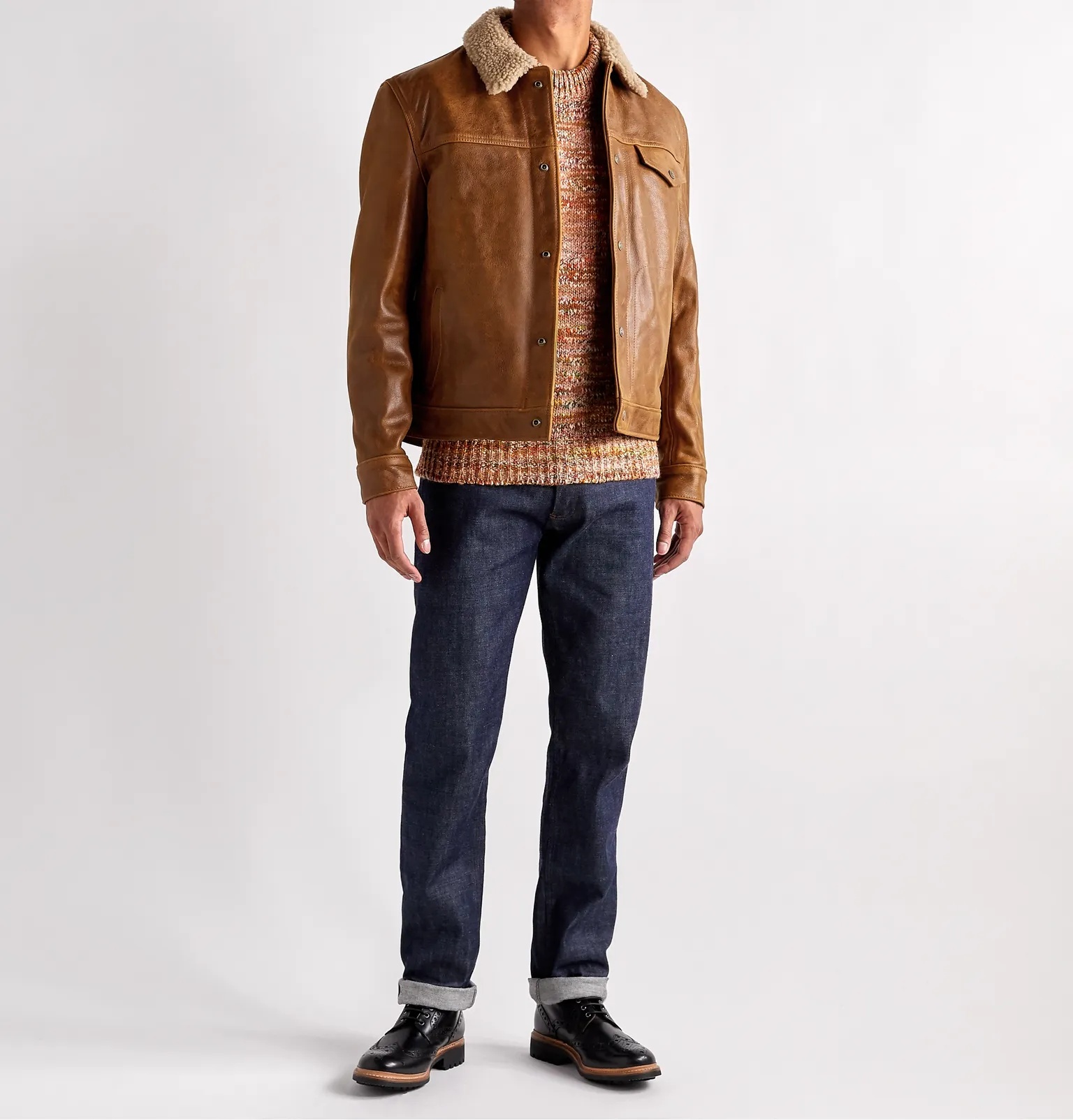 Shearling-Trimmed Leather Trucker Jacket - 4
