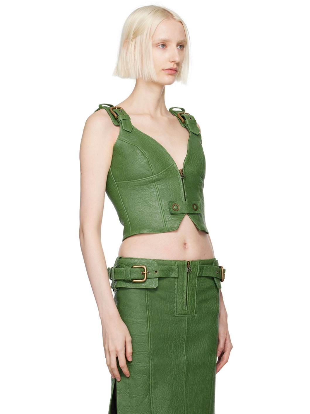 Green Velox Leather Corset - 2