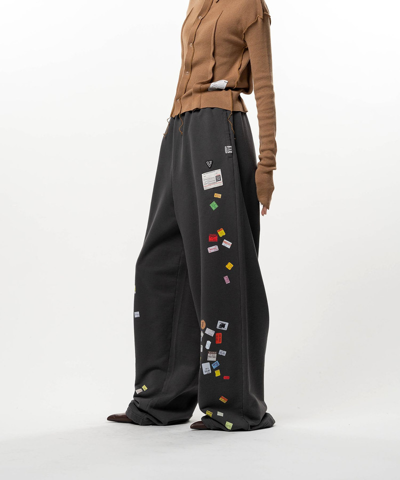 Price Tag Sticker Printed Wide Sweat Pants 4