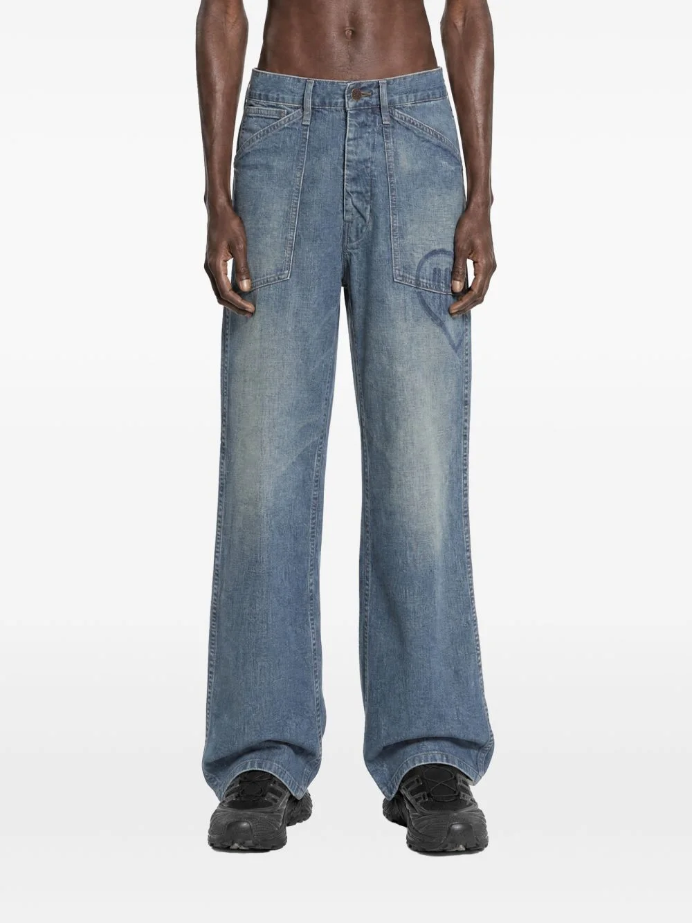 logo-print cotton baggy jeans - 1