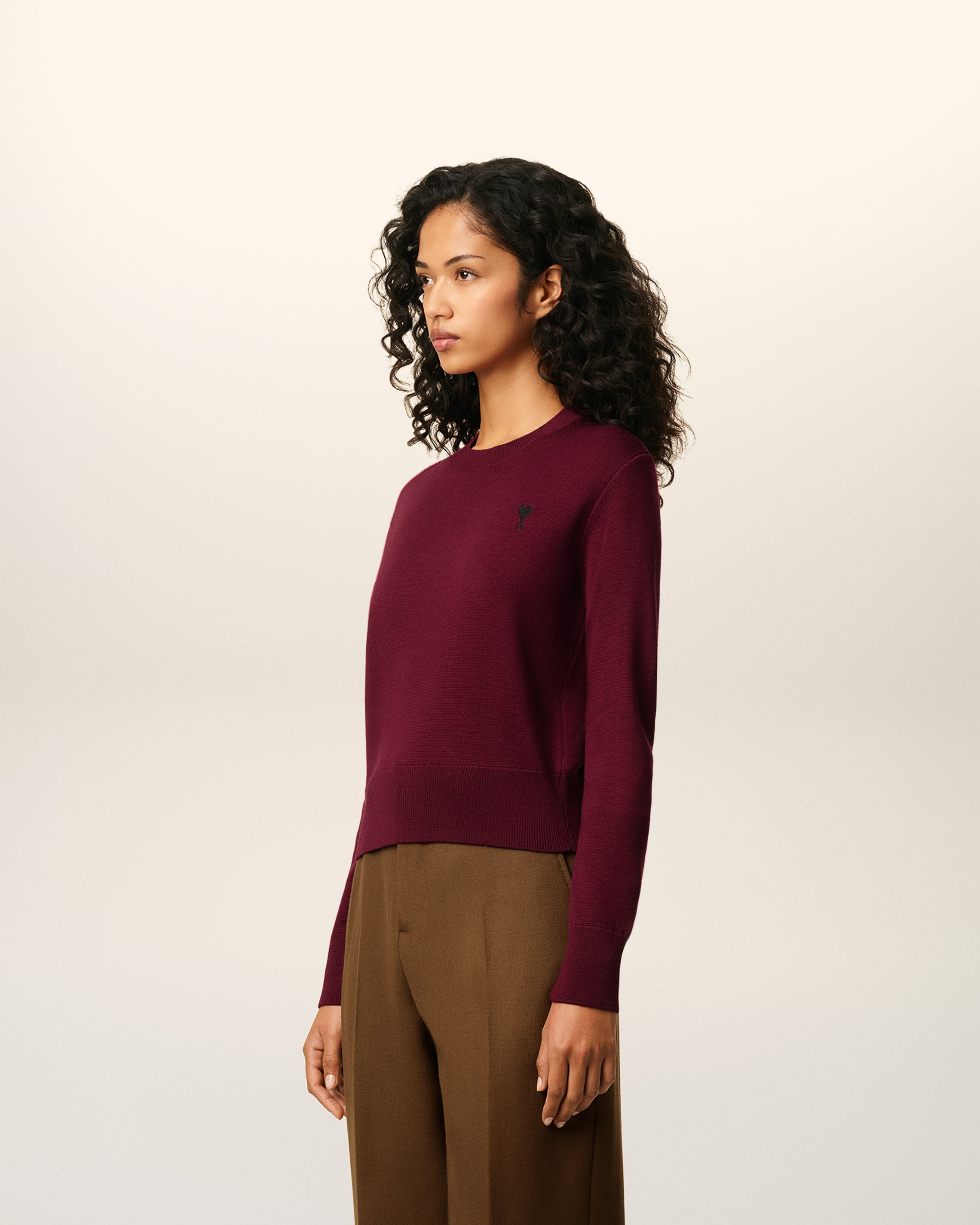 BURGUNDY WOOL AMI DE COEUR CREWNECK SWEATER - 6