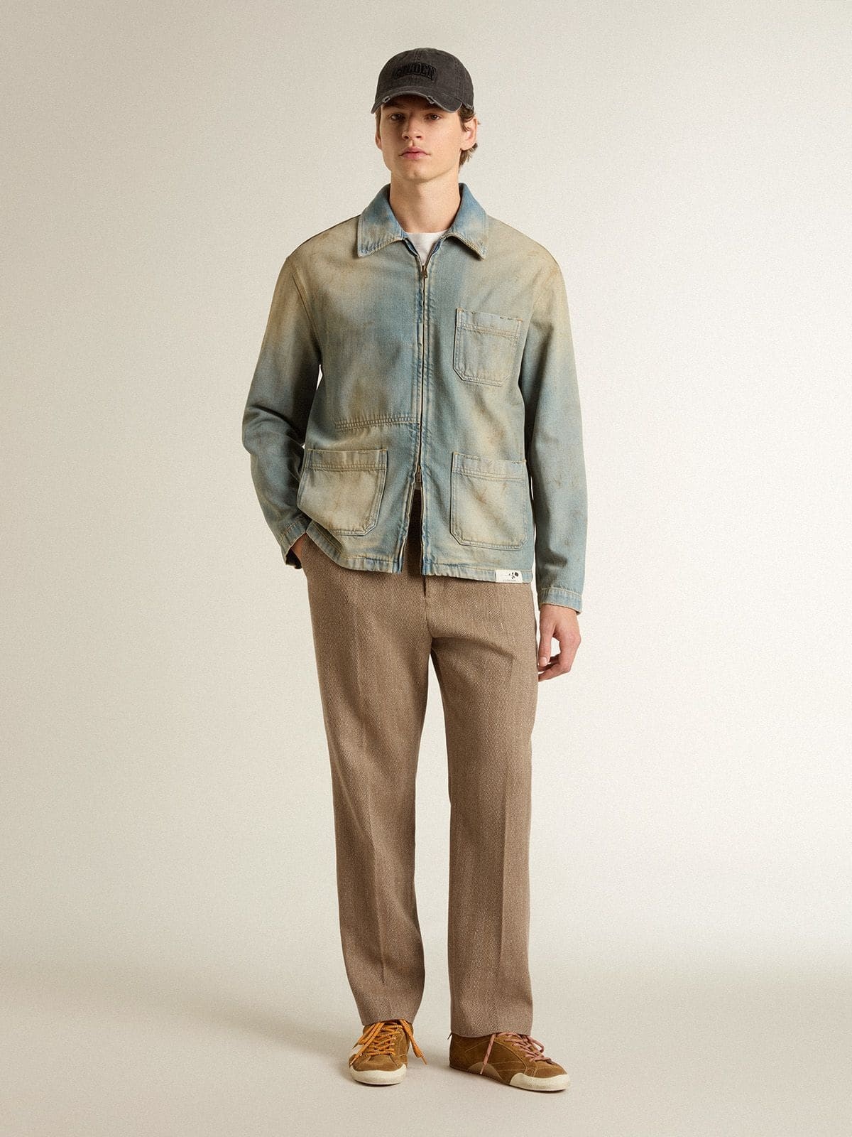 Tailored pants in sand-colored chevron linen blend - 3