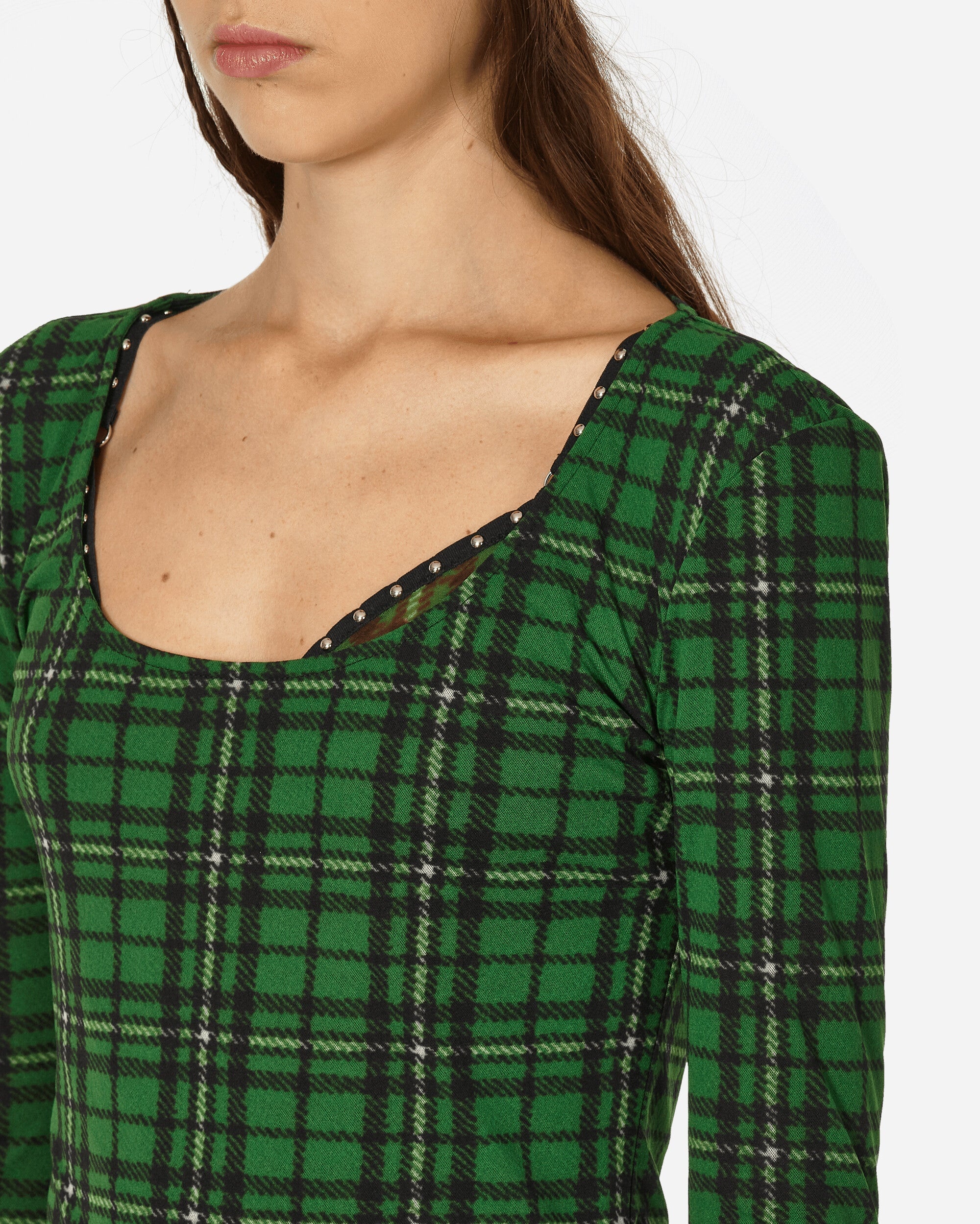 Tartan Long Sleeve Mini Dress Green - 5