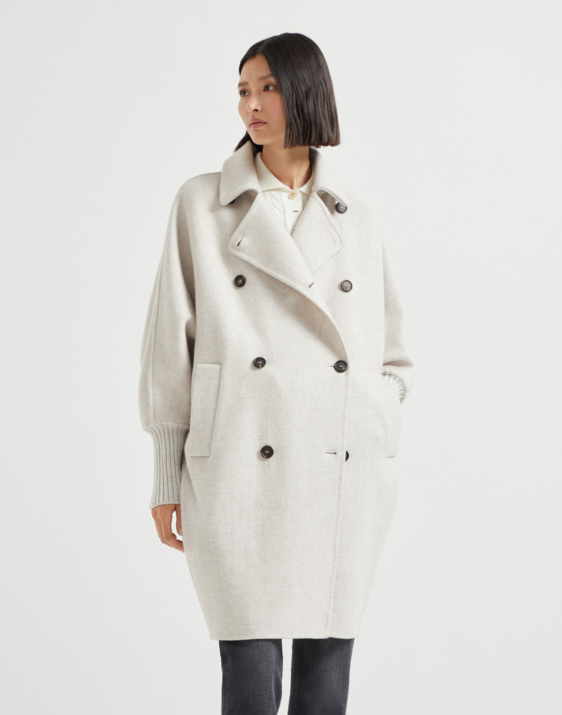 Hand-crafted coat in cozy cashmere double cloth with knit cuffs and monili 1