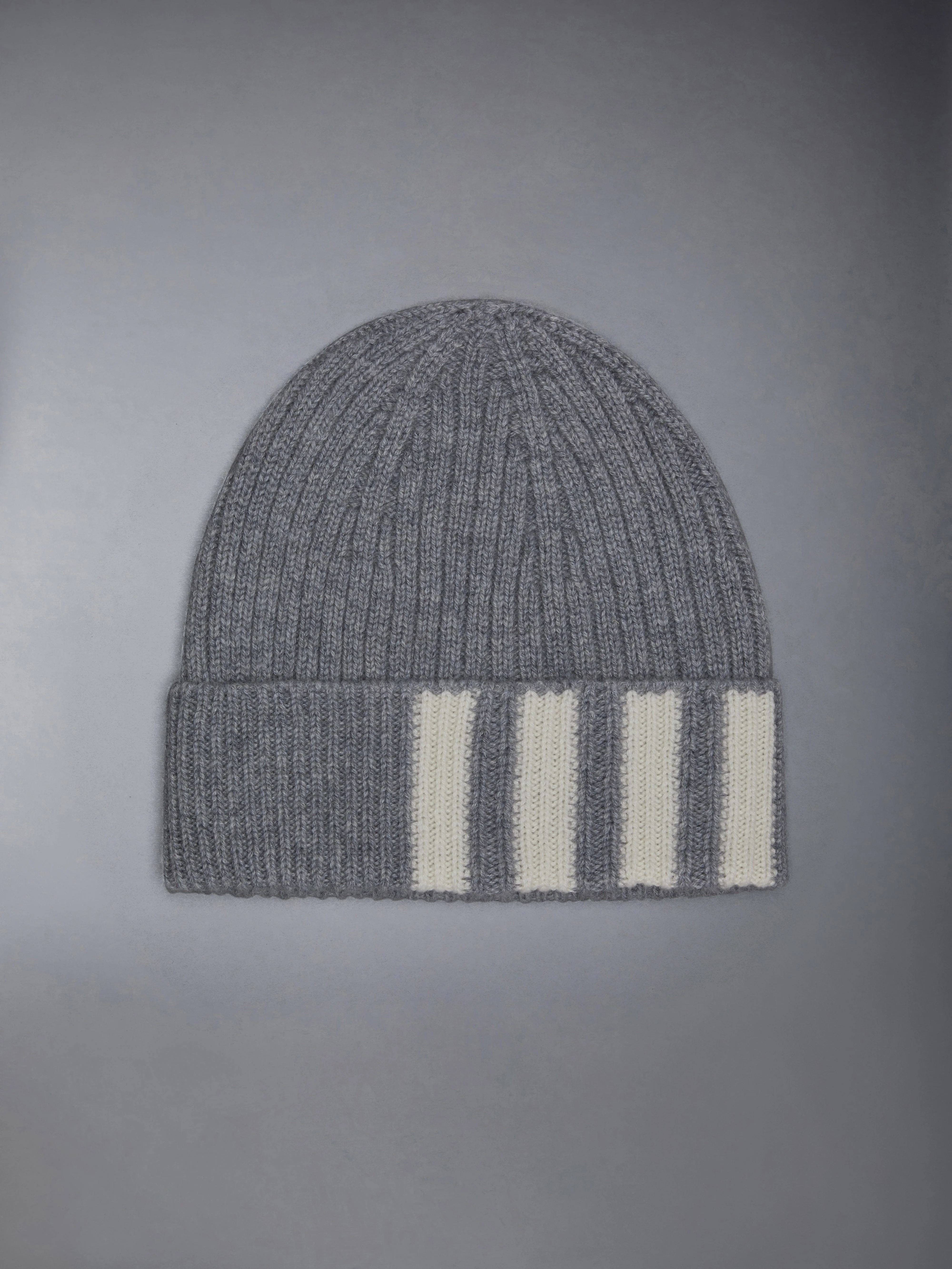 Grey Cashmere 4-Bar Cuff Beanie - 1