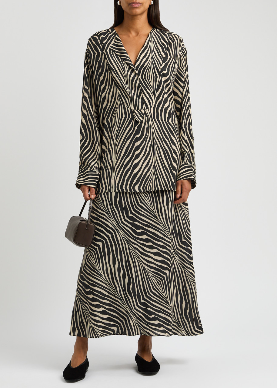 BY Malene Birger Fayette Zebra-print Matte Satin Blouse - 4