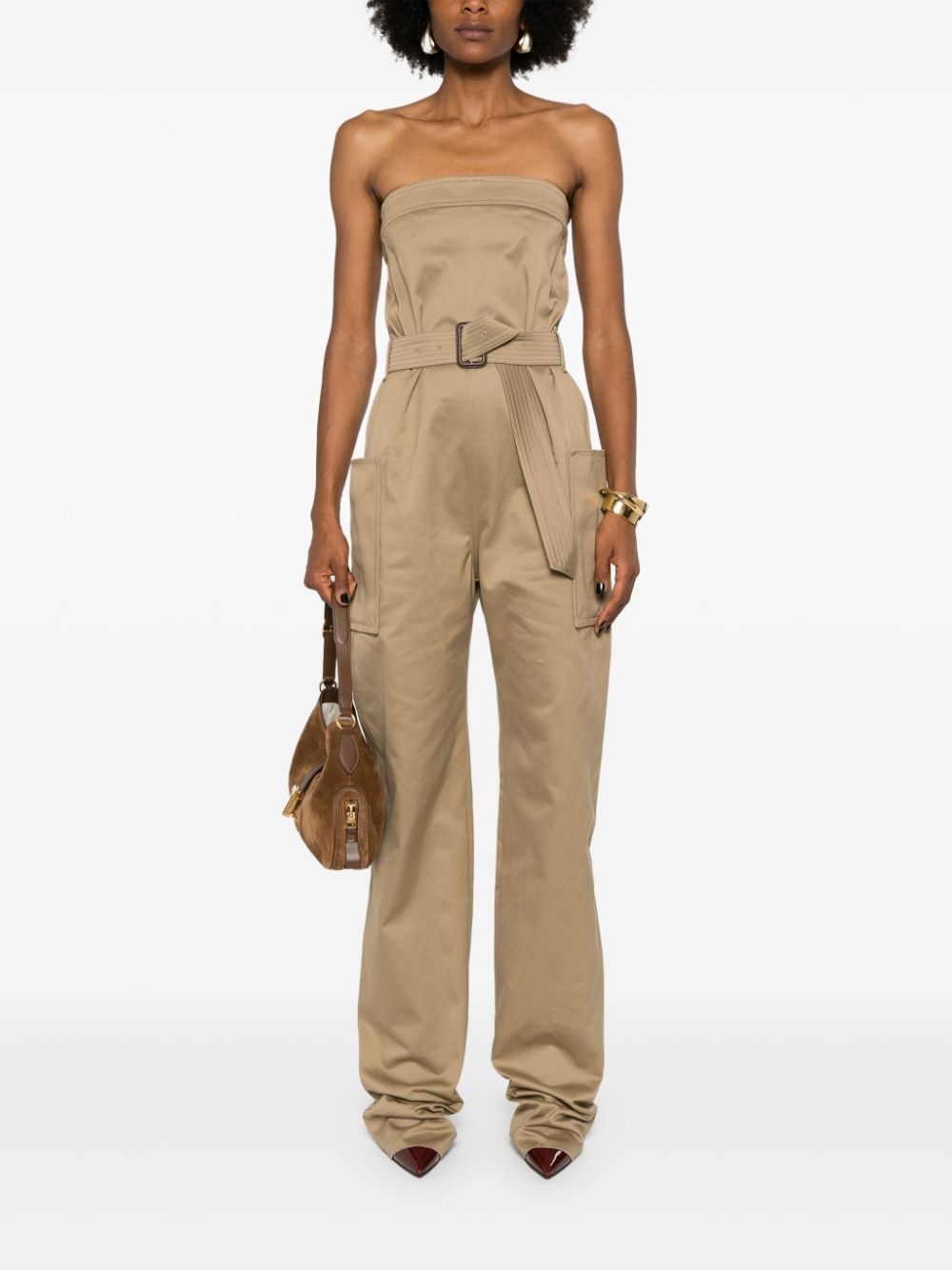 strapless belted cotton jumpsuit - 2