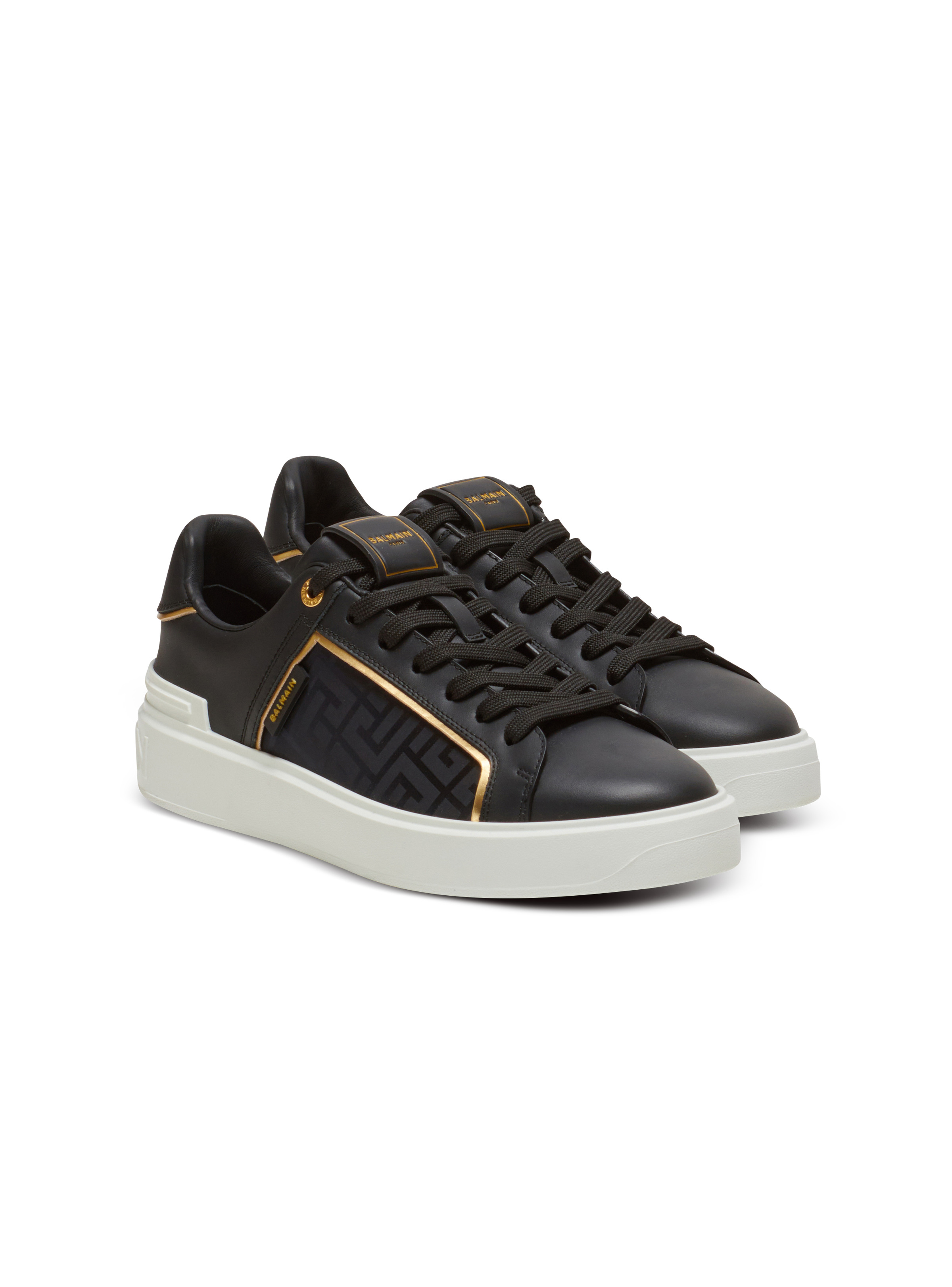 B-Court monogrammed nylon and leather trainers - 2
