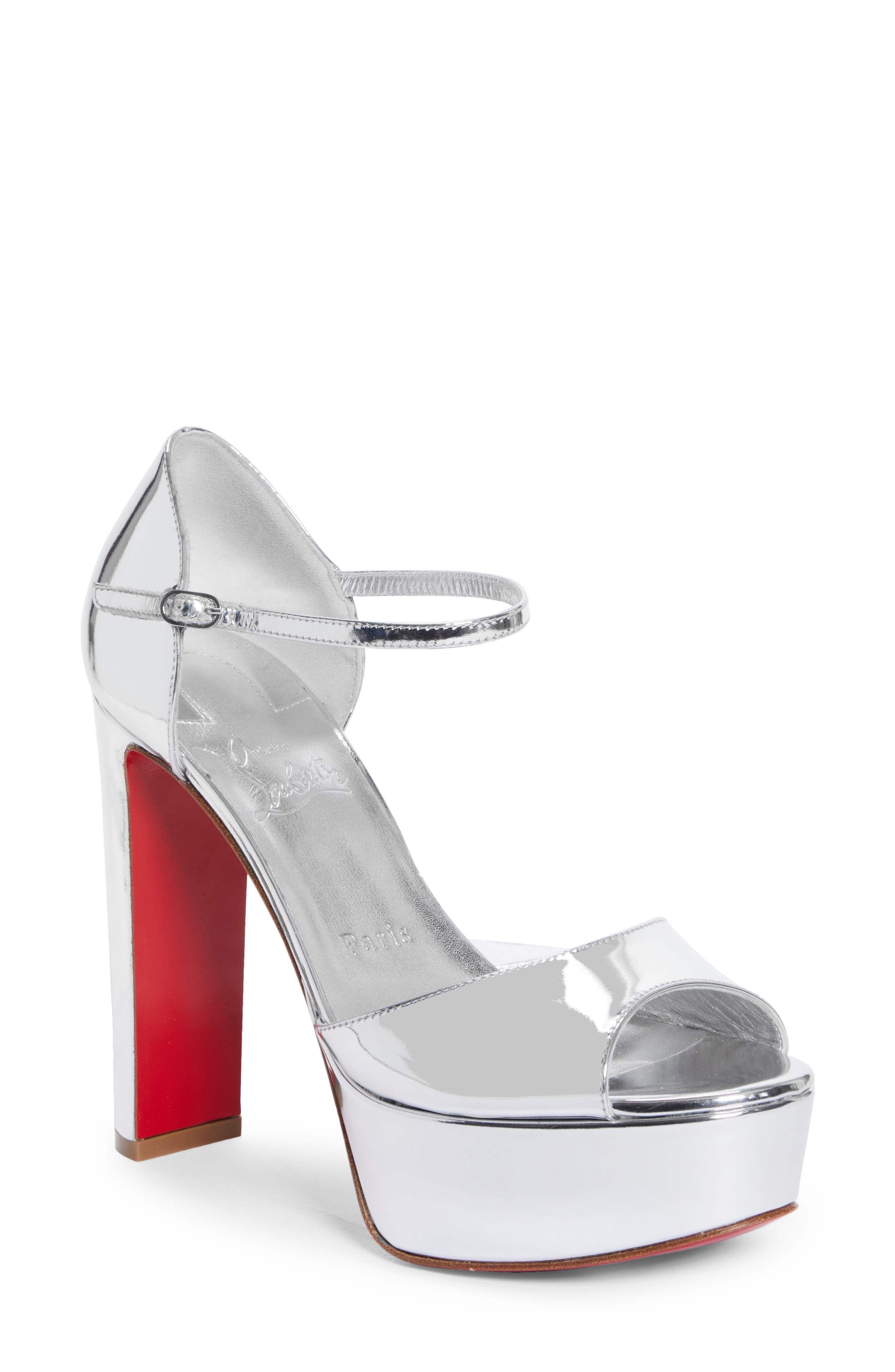 Christian Louboutin Sandaloo Metallic Peep-Toe Sandal in Silver at Nordstrom - 1