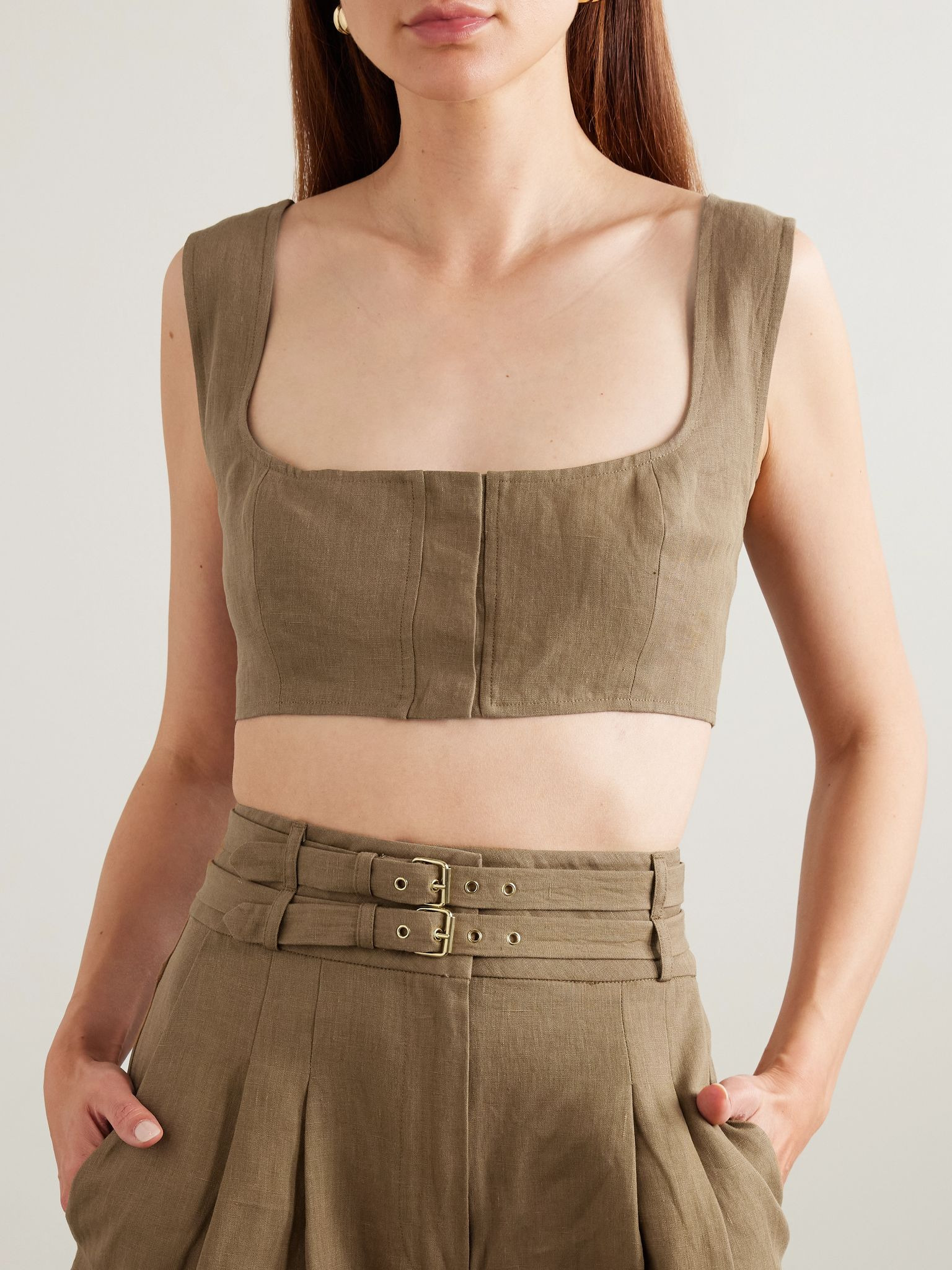 Jirja cropped linen top Brown - 3