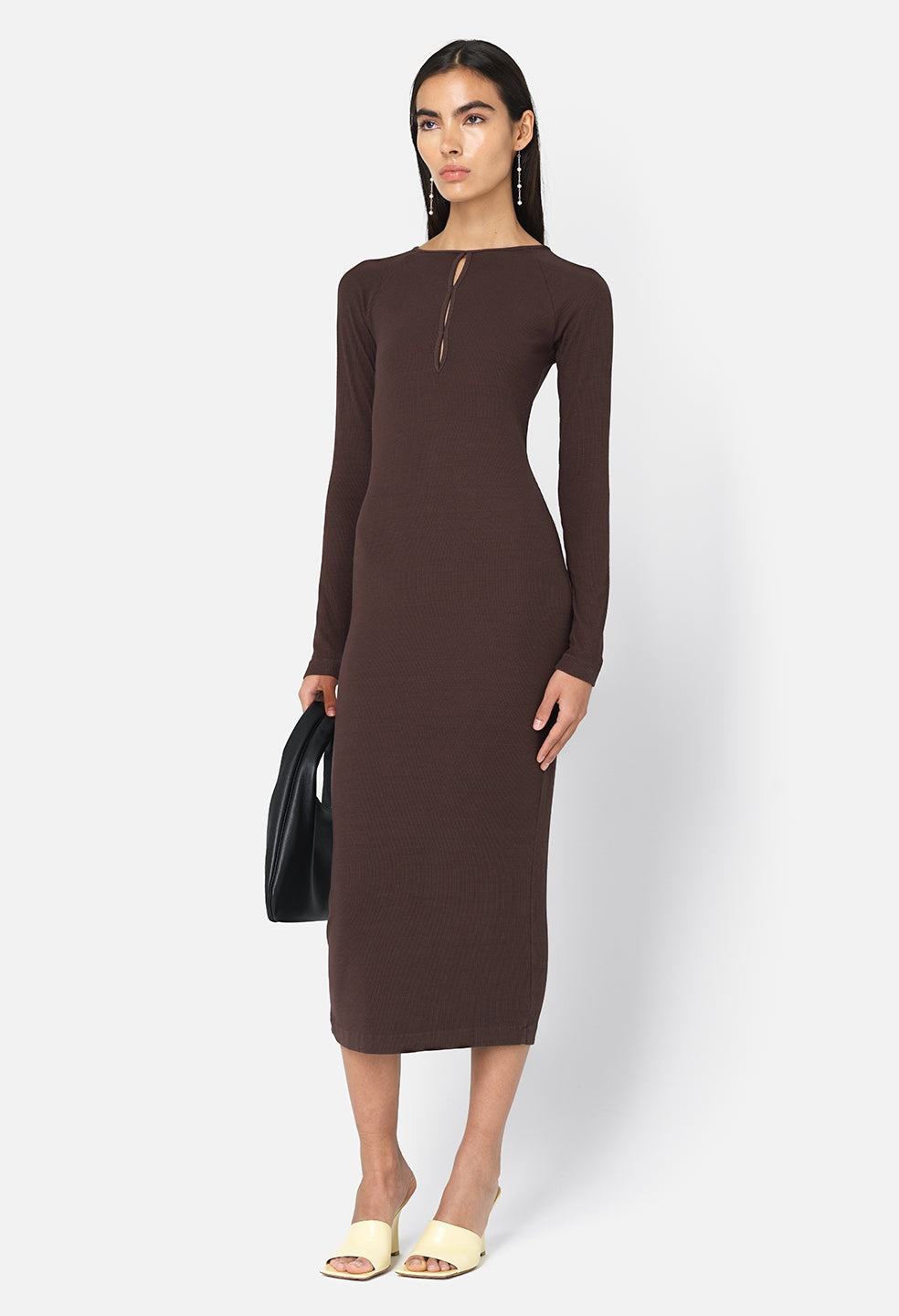 GEMINI RIB LS KEYHOLE MIDI DRESS - 4