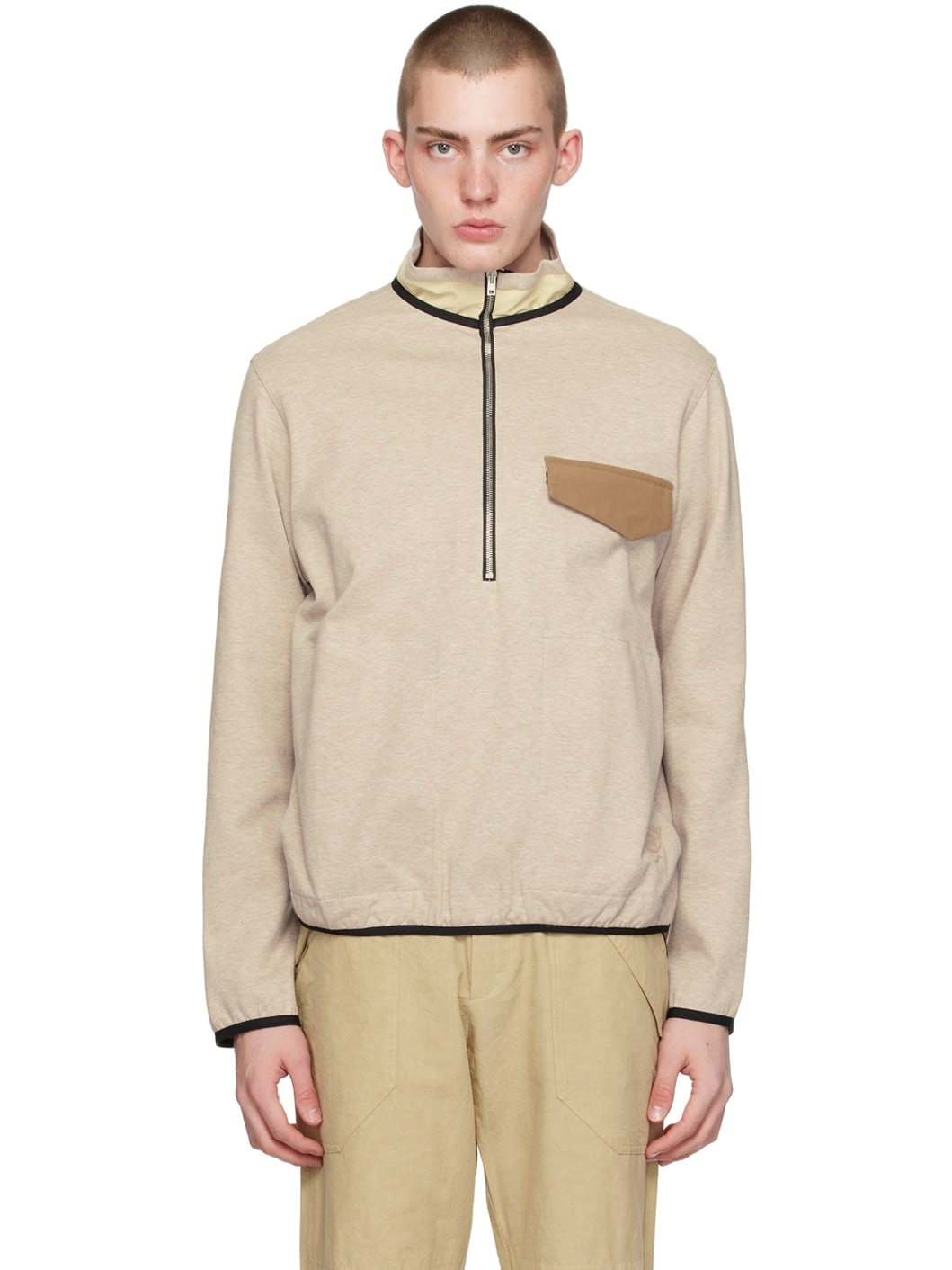 Beige Stand Collar Sweatshirt - 1