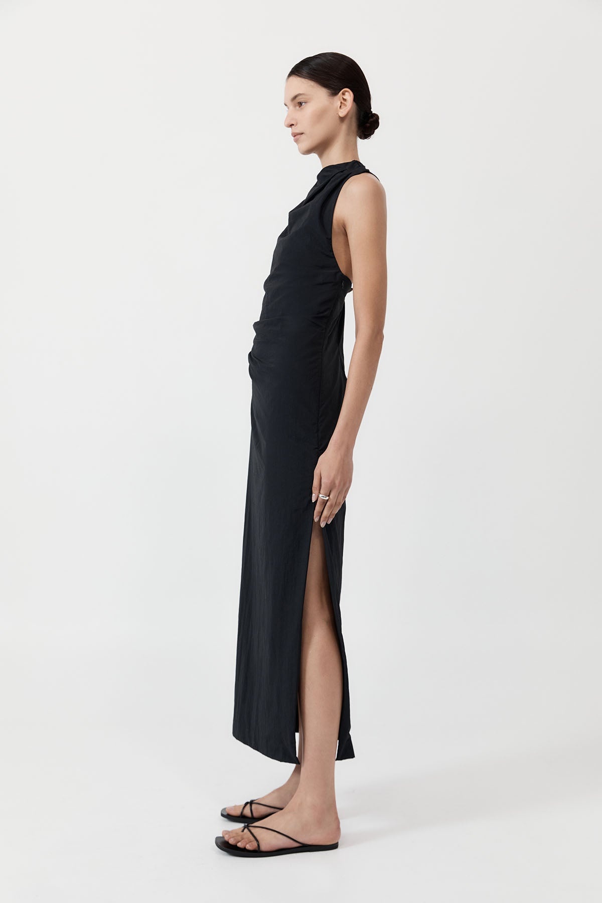 Asymm Tuck Dress - Black - 4