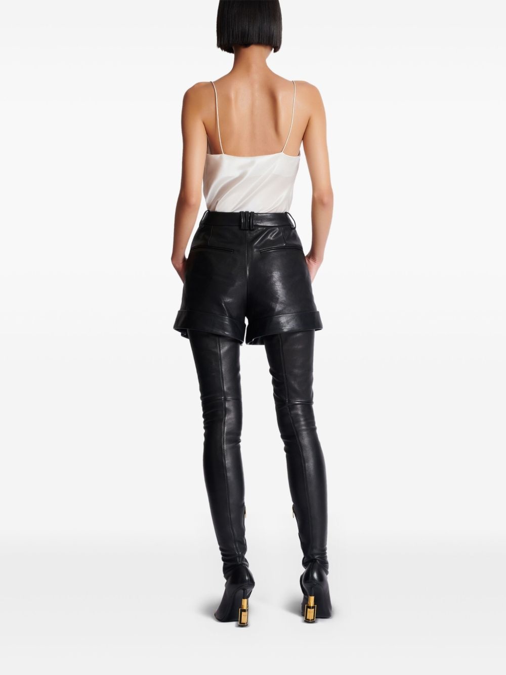 pleated leather shorts - 4