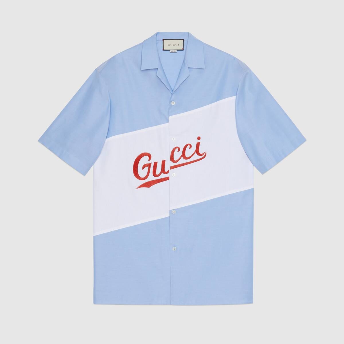 Oversize bowling shirt with Gucci script - 1