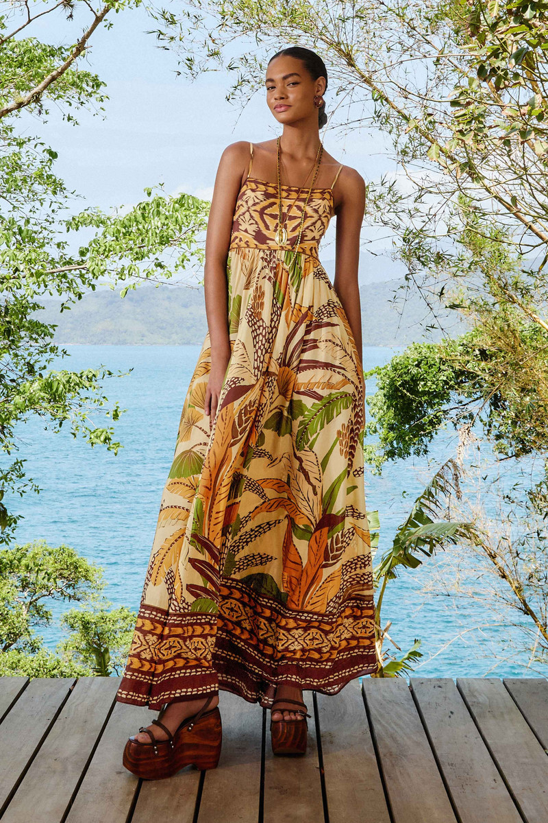 Sand Foliage Sketch Maxi Dress 1