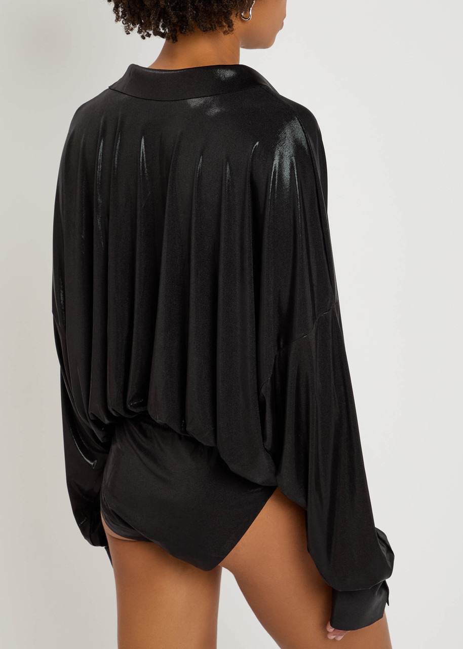 Norma Kamali Pearlescent Stretch-jersey Shirt Bodysuit - 3