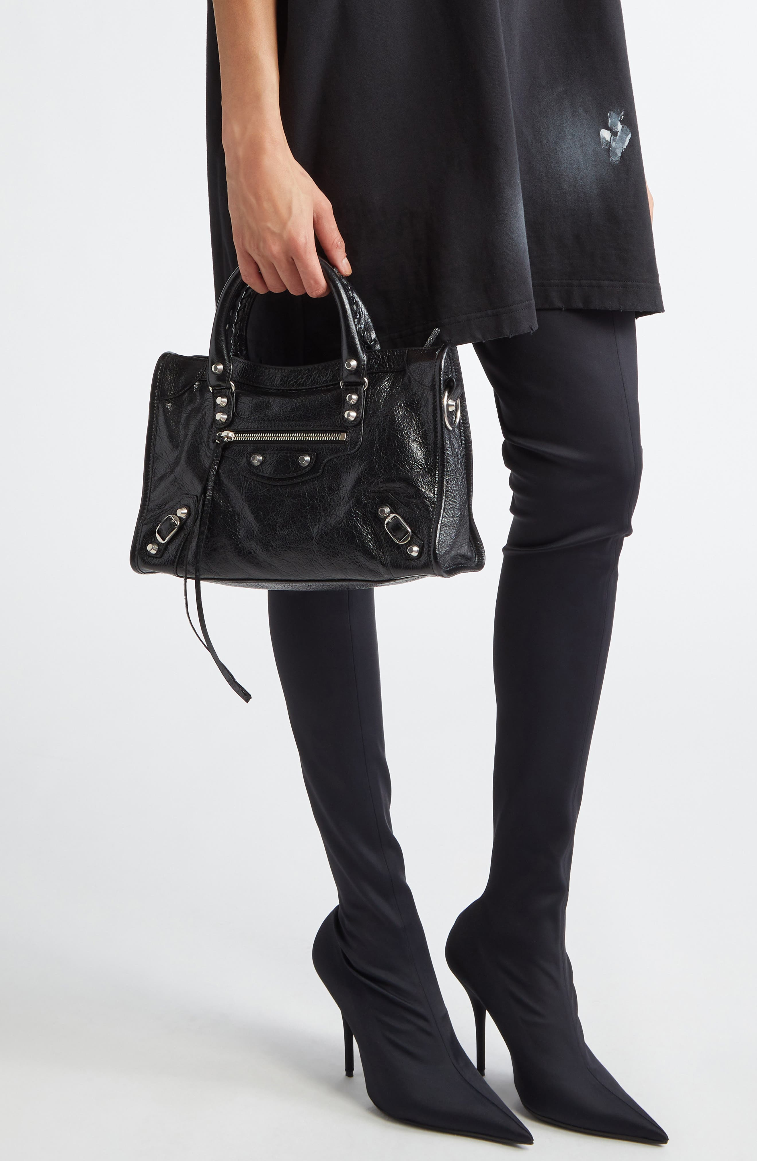 Balenciaga Small Le City Crinkle Leather Top Handle Bag in 1000 Black at Nordstrom - 3