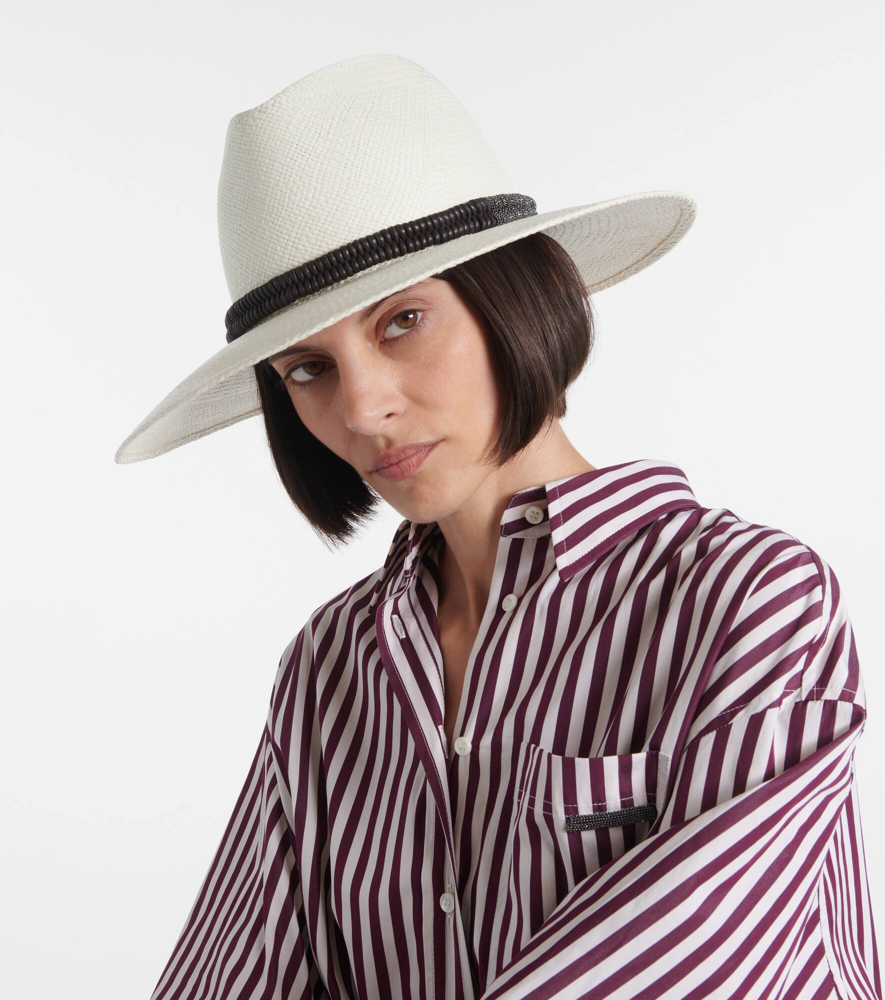 Monili leather-trimmed straw fedora - 5