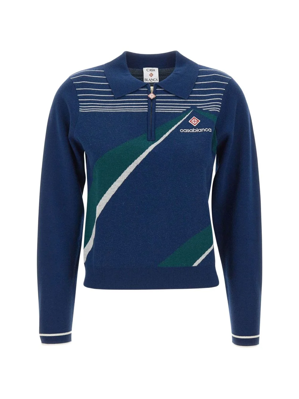 Pyramid Jacquard zip-neck polo shirt - 1
