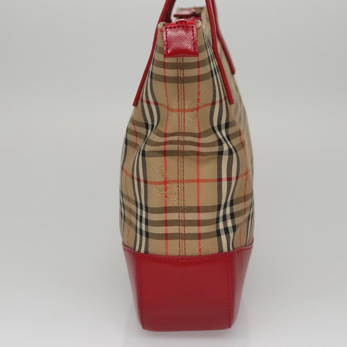 Burberry Nova Check Hand Bag Canvas Leather Beige Red Gold - 4