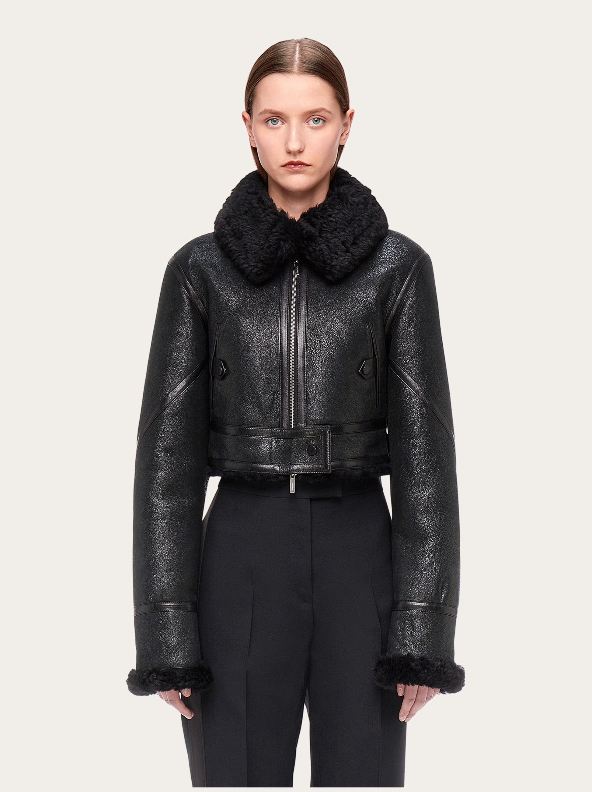Cropped shearling bomber - 2