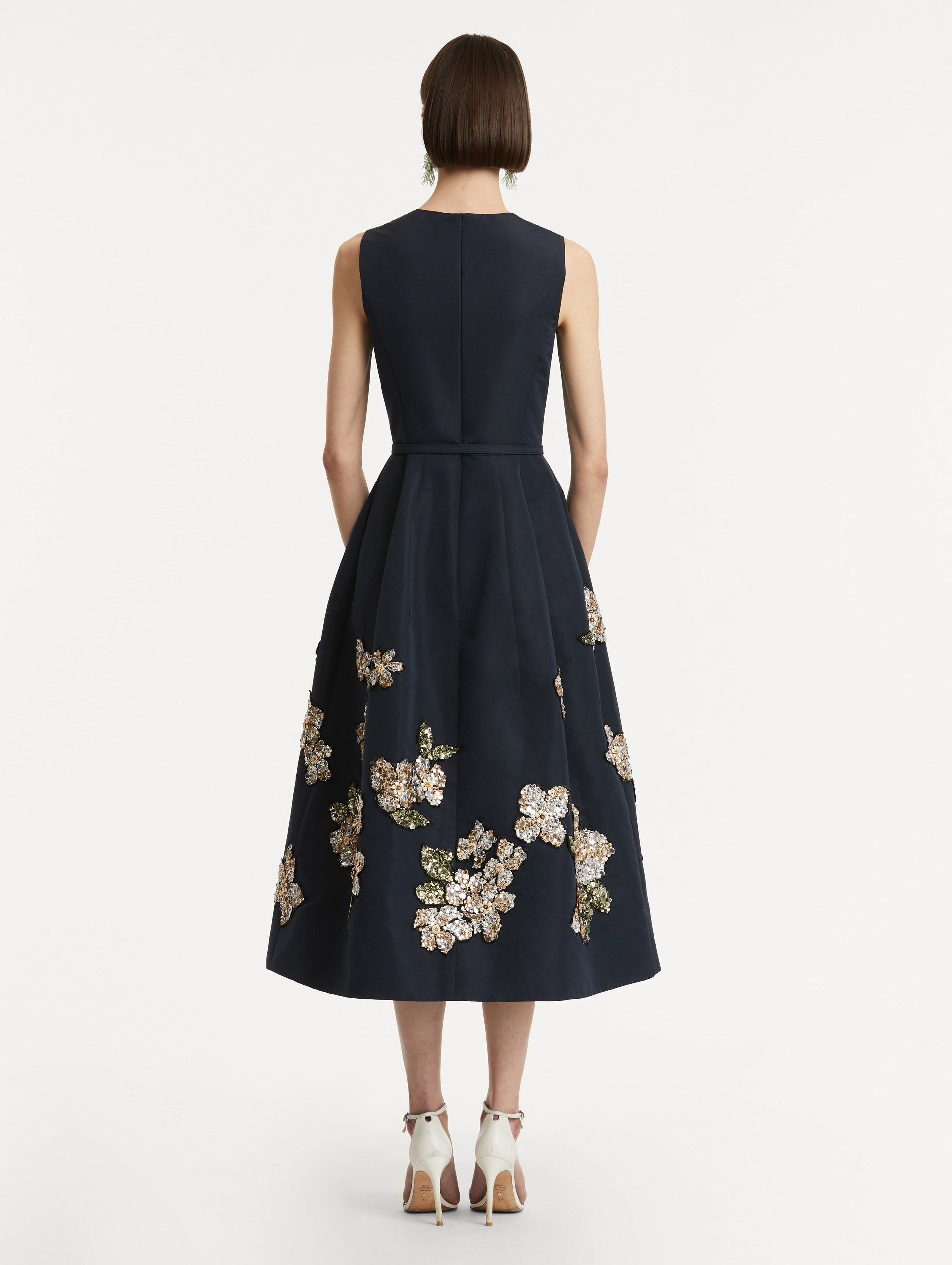 FLORAL SEQUIN EMBROIDERED FAILLE DRESS - 3