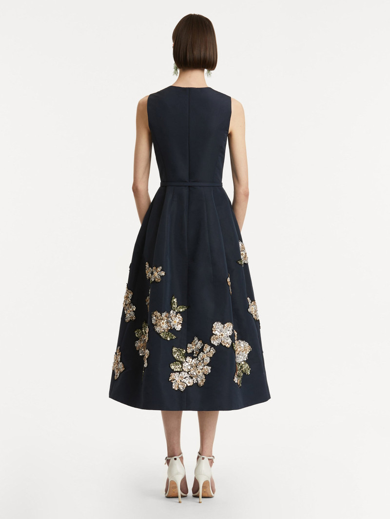 FLORAL SEQUIN EMBROIDERED FAILLE DRESS 3