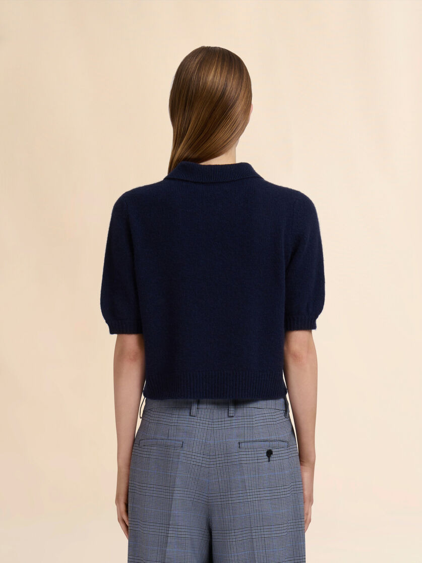 DEEP BLUE CASHMERE POLO SWEATER WITH MARNI APPLIQUÉ - 3