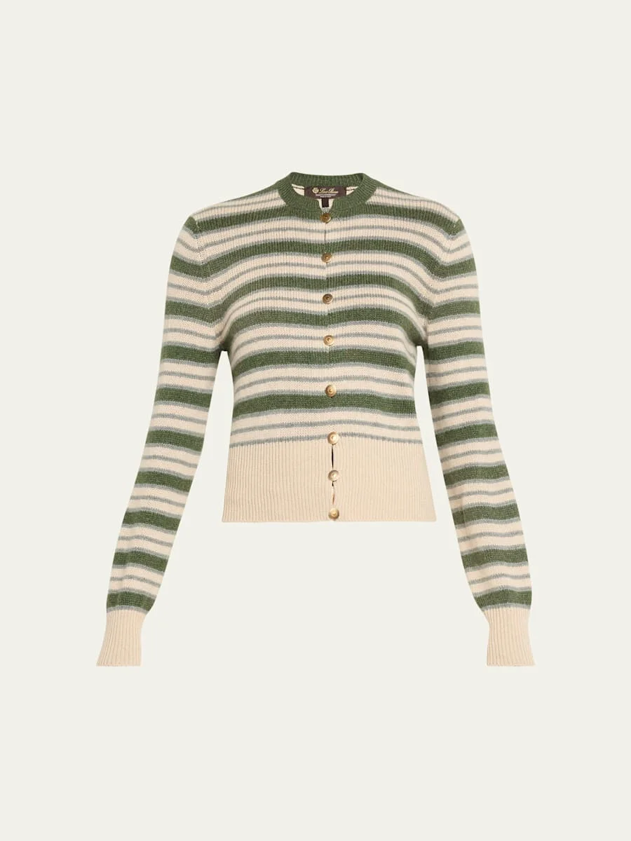 Fobello Striped Cashmere Crewneck Cardigan - 1