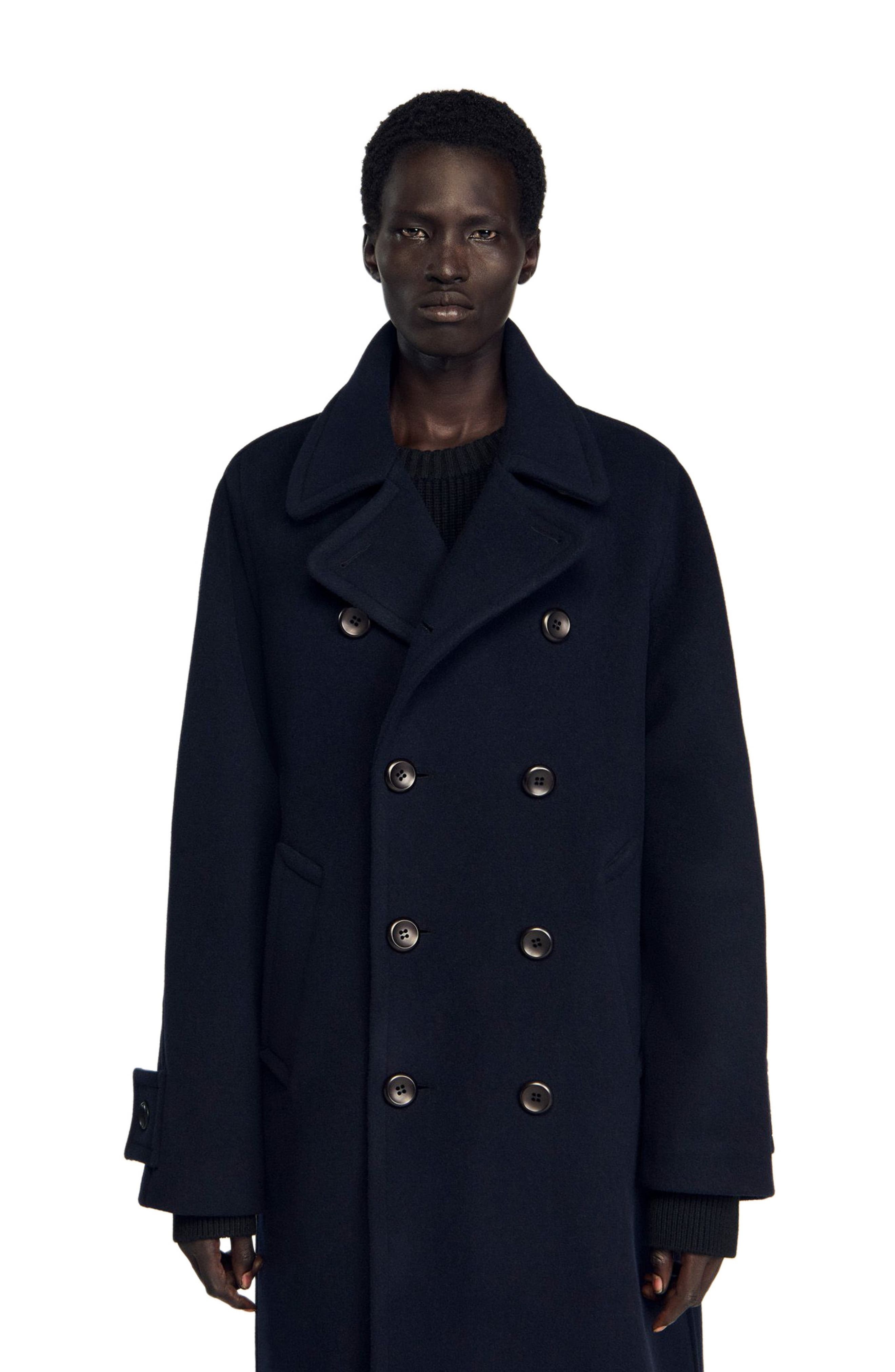 SANDRO Double-breasted wool coat in Navy Blue at Nordstrom - 3