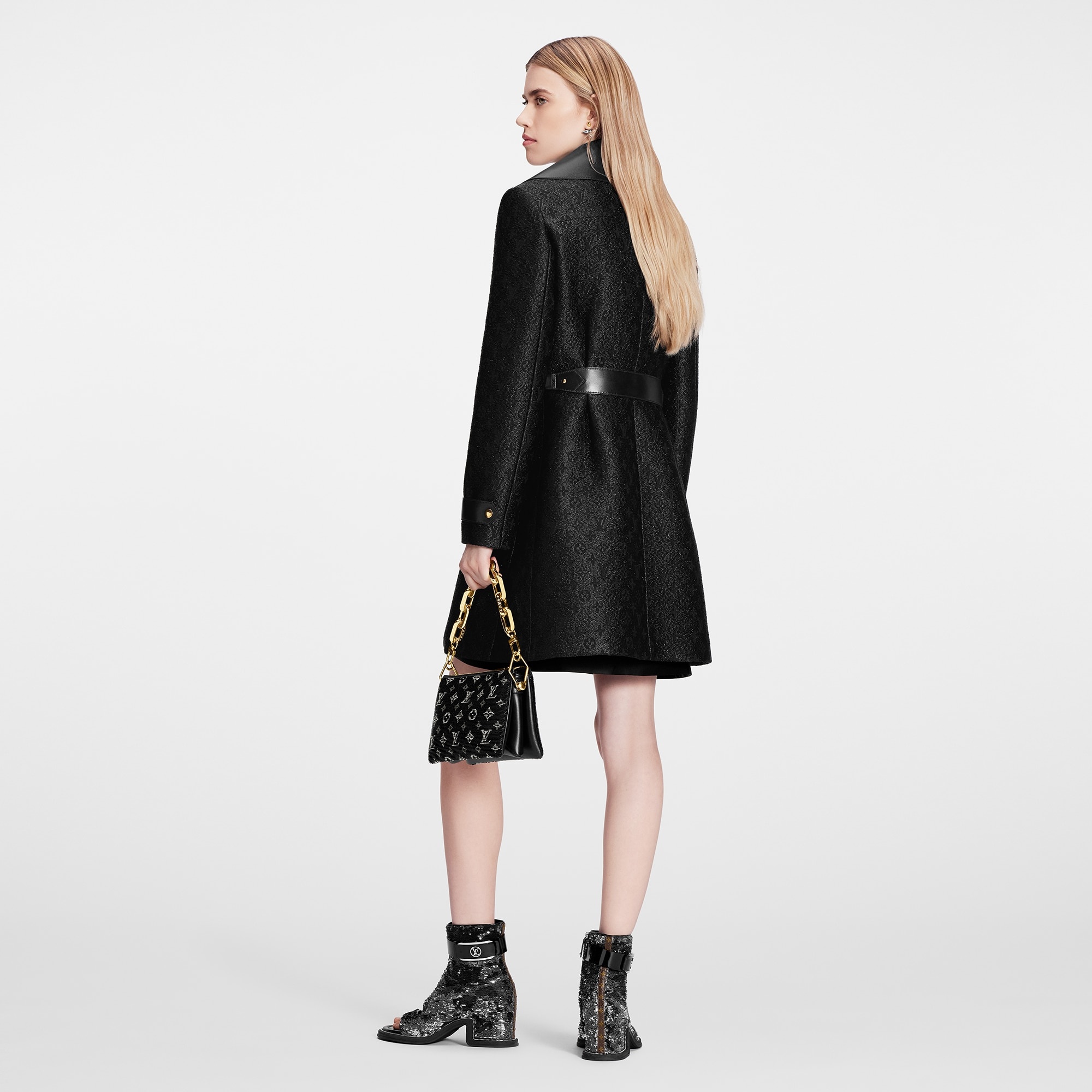 Leather Insert A-Line Glitter Coat - 3