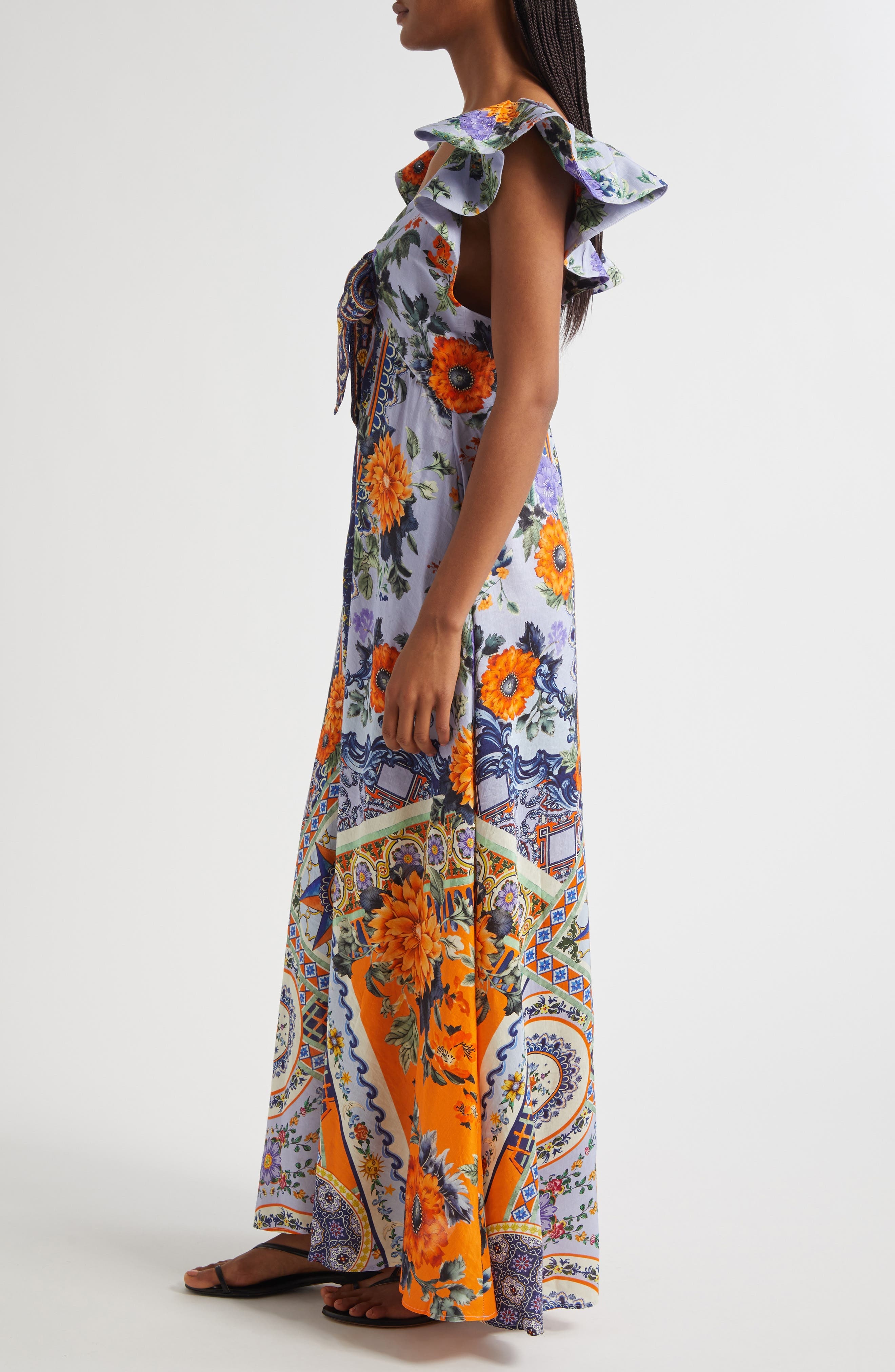 Camilla Luscious in Lisbon Tie Front Flutter Sleeve Linen & Silk Maxi Dress at Nordstrom - 3