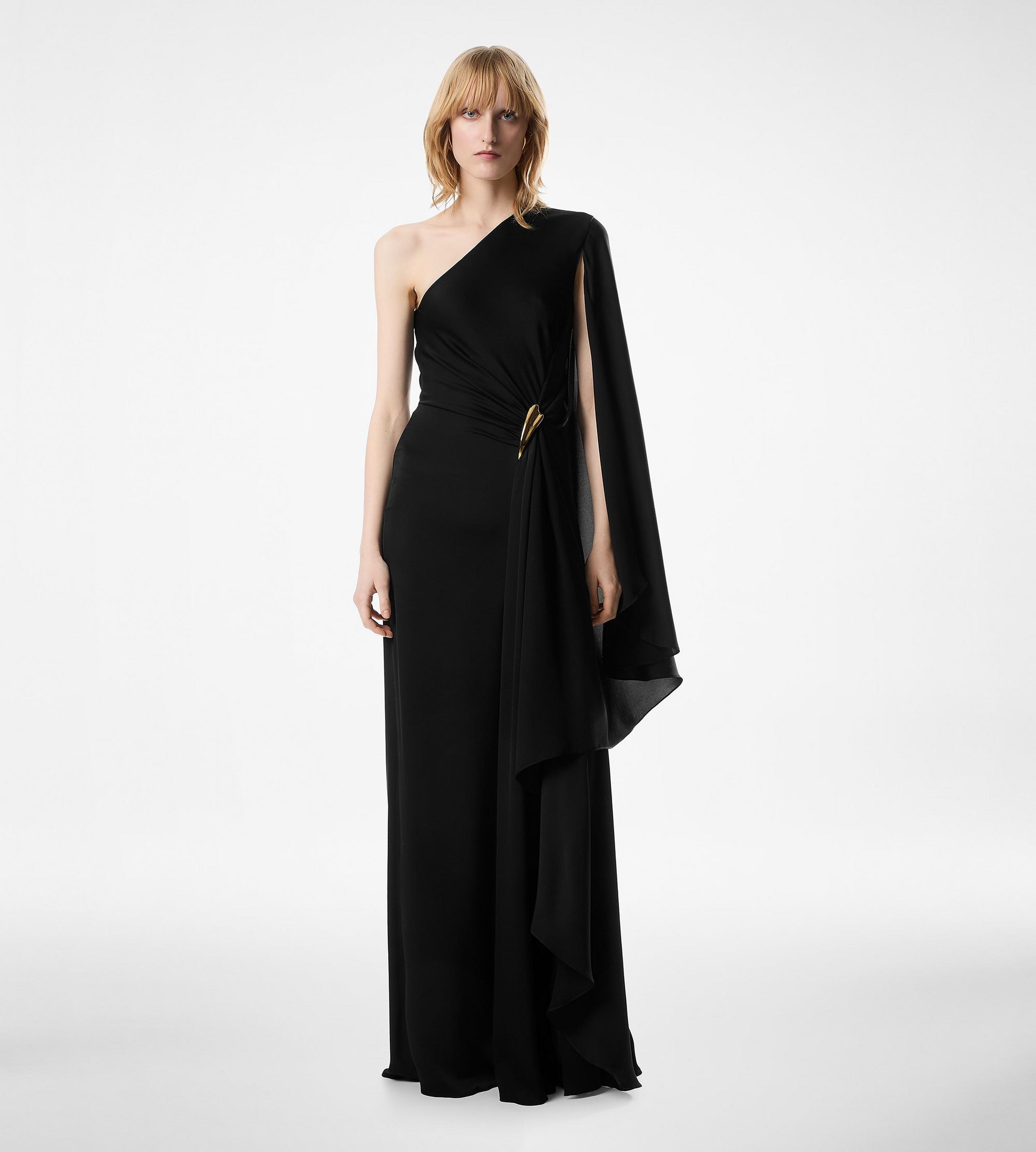 ONE SHOULDER EVENING DRESS WITH CAPE AND LIZA HARDWARE DETAIL - 3