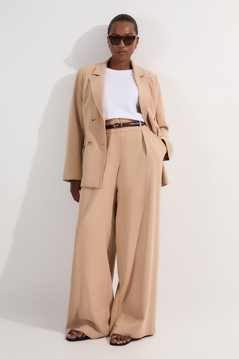 Plus Size Compact Stretch Essential Tailored High Waist Wide Leg Trouser 3