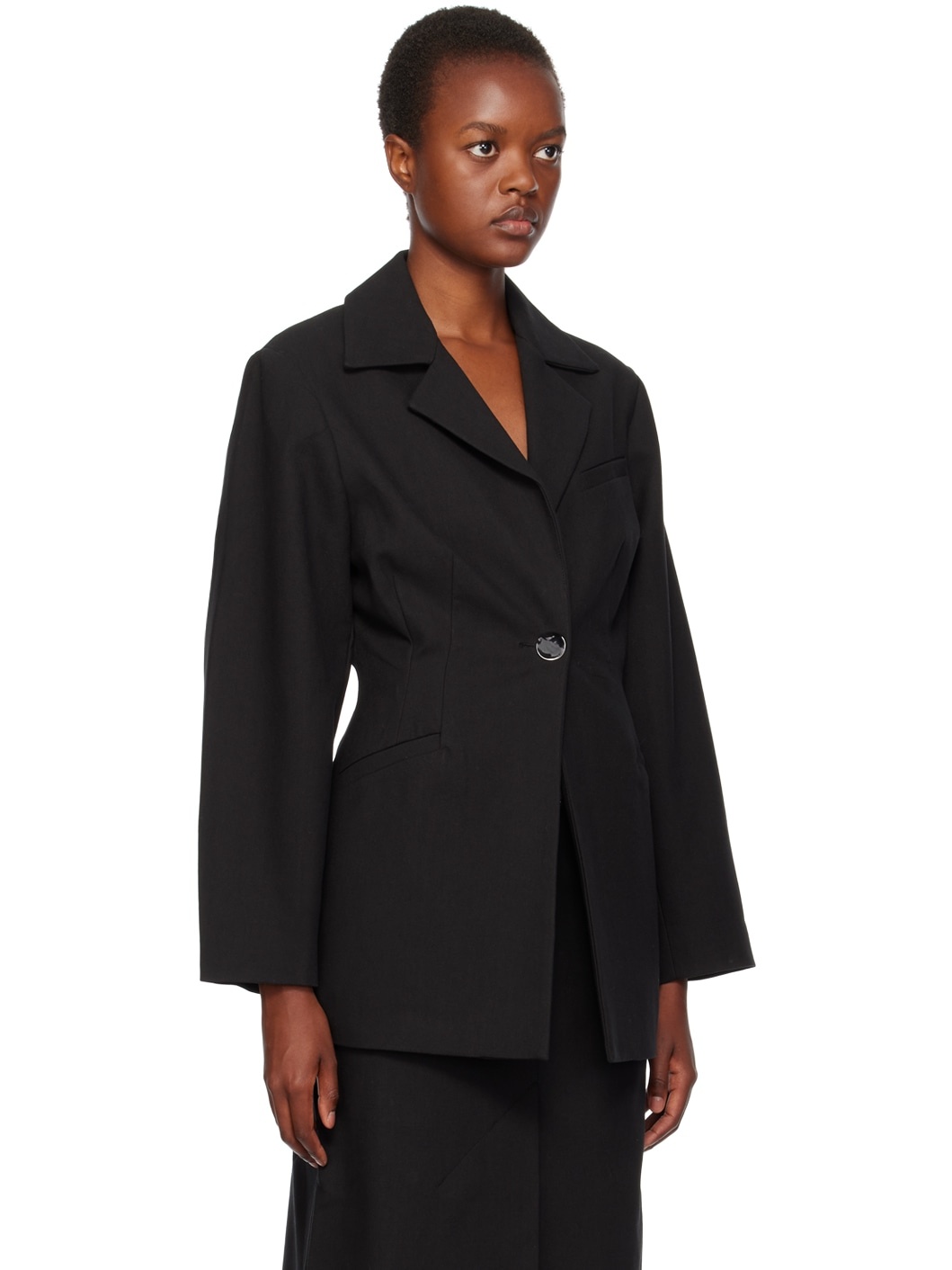 Black Notched Lapel Blazer - 2