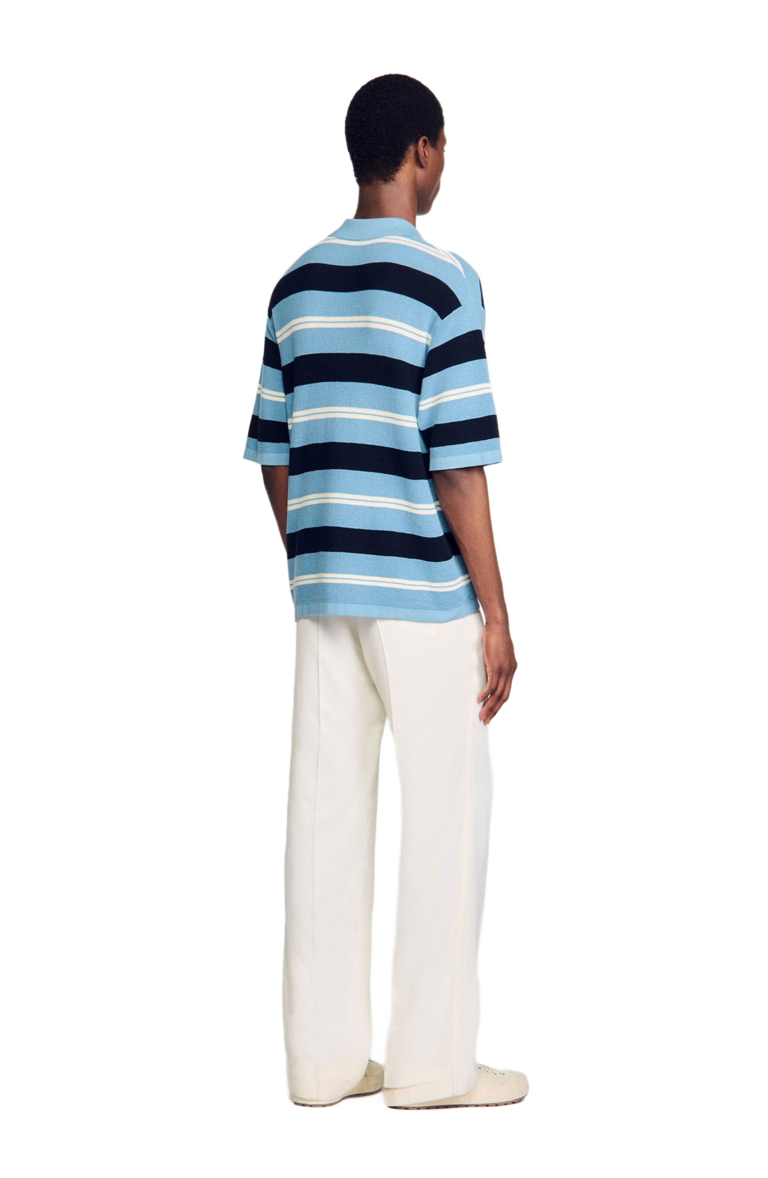 SANDRO Stripy knit polo shirt in Chambray at Nordstrom - 3